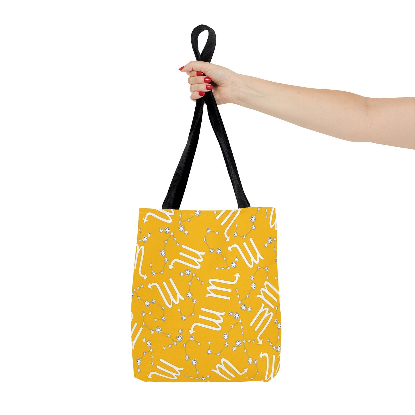 Tote Bag, Scorpio Zodiac Sign, AOP, (Yellow, White)
