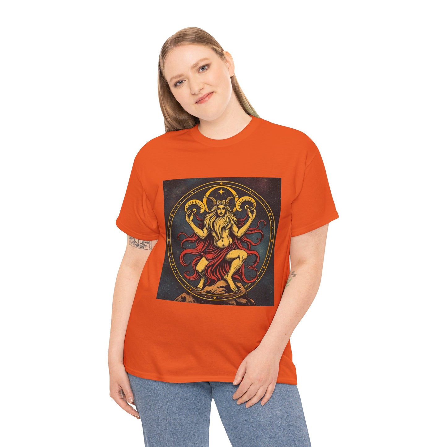 Unisex Heavy Cotton T-Shirt, Aries God 3v, Zodiac Design