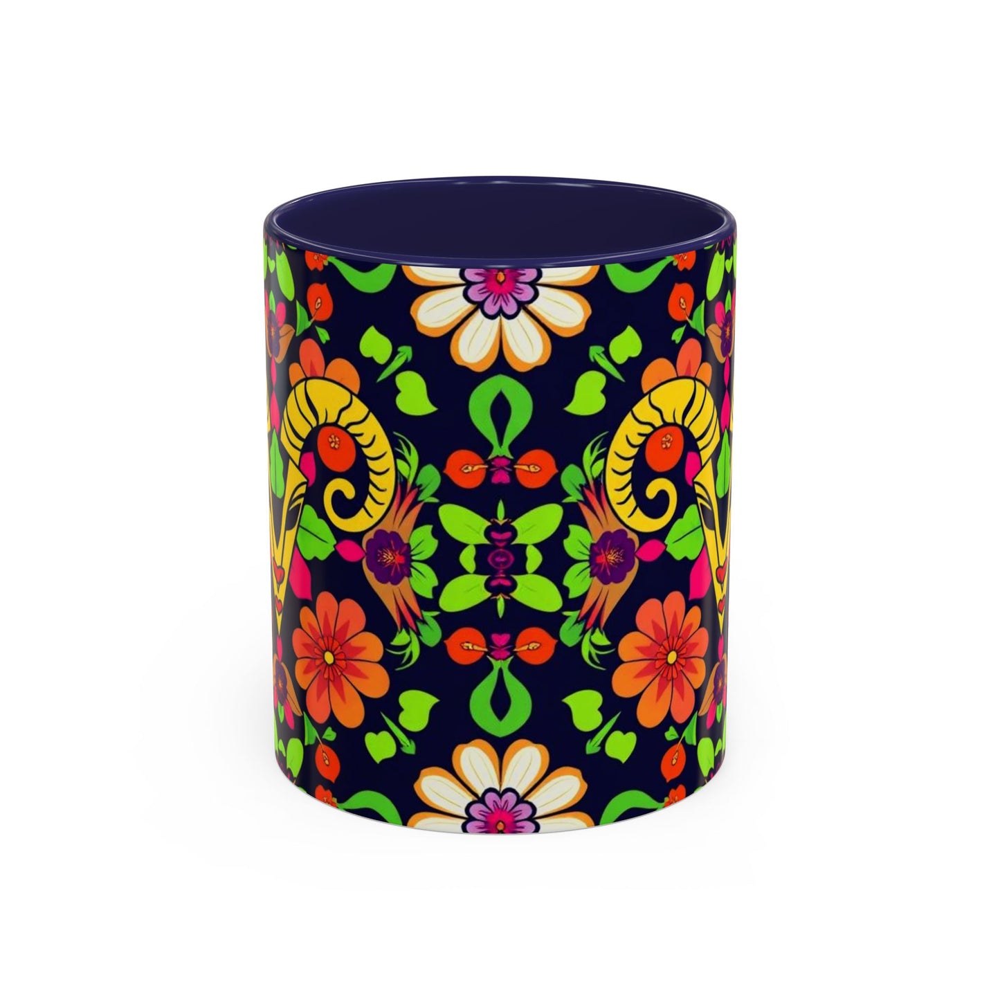 Accent Coffee Mug, Aries, Zodiac v2, Flower Pattern, (11, 15oz)