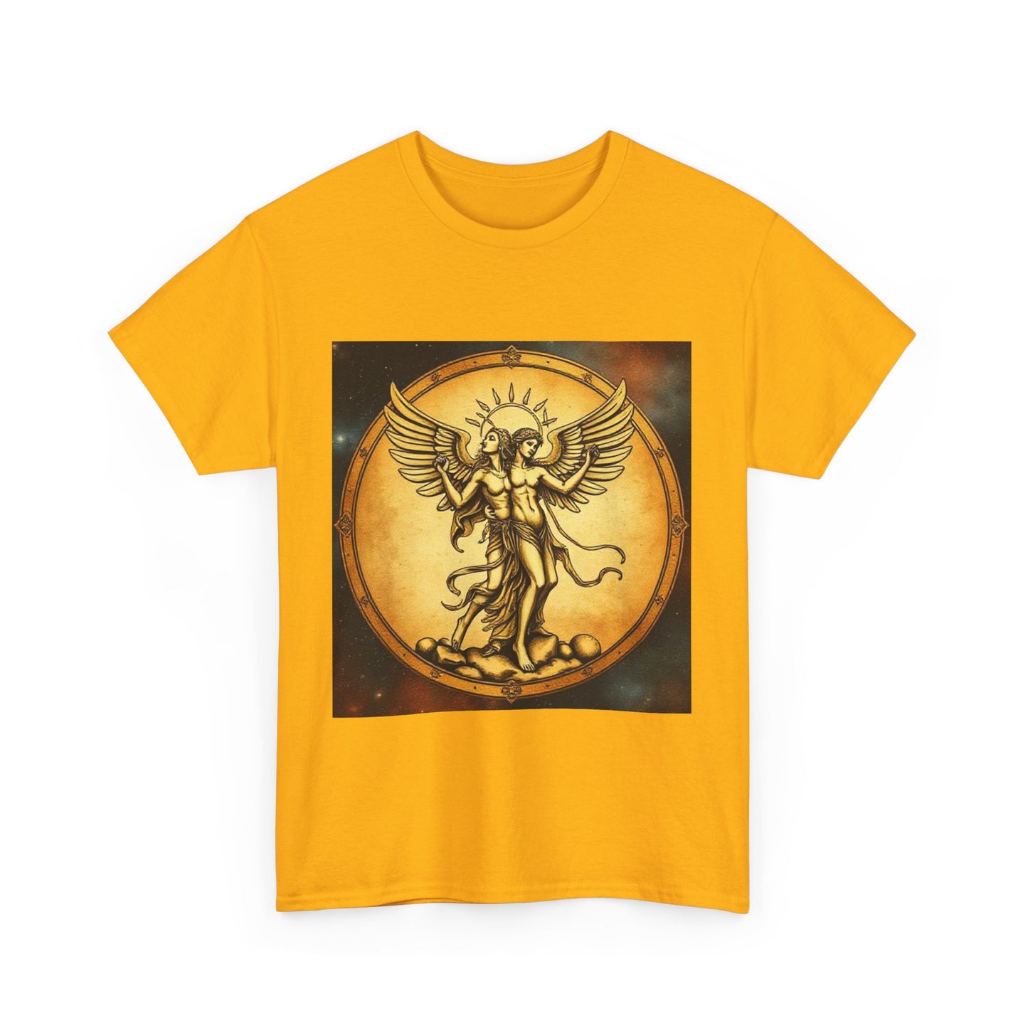 Unisex Heavy Cotton T-Shirt, Angel Twin, Gemini Zodiac Design