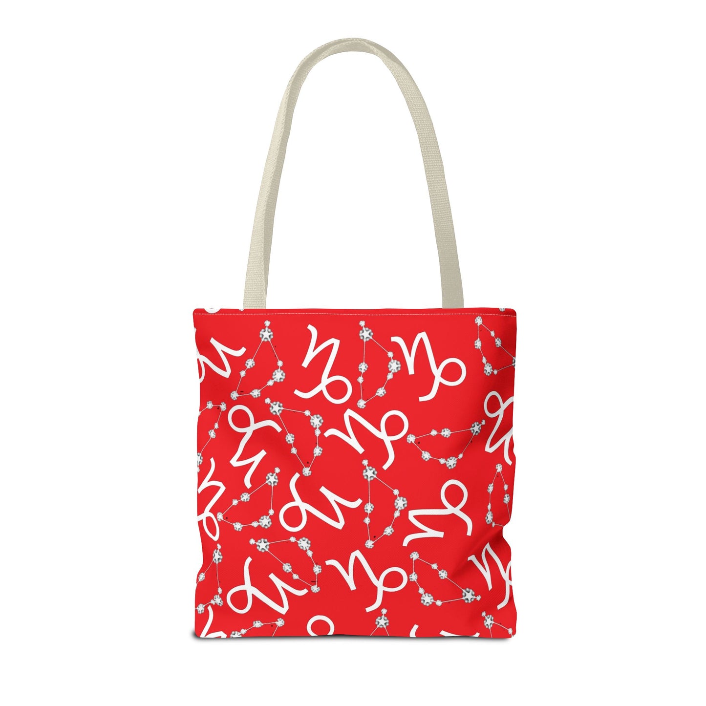 Tote Bag, Capricorn Zodiac Sign, AOP, (Red, White)