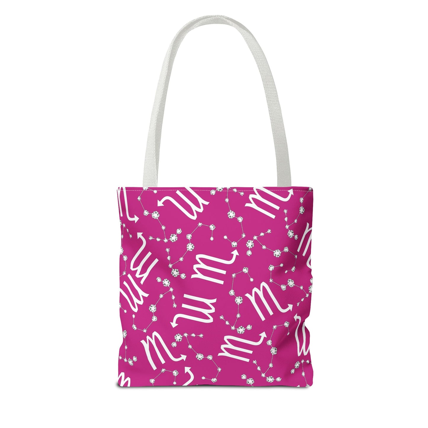 Tote Bag, Scorpio Zodiac Sign, AOP, (Pink, White)