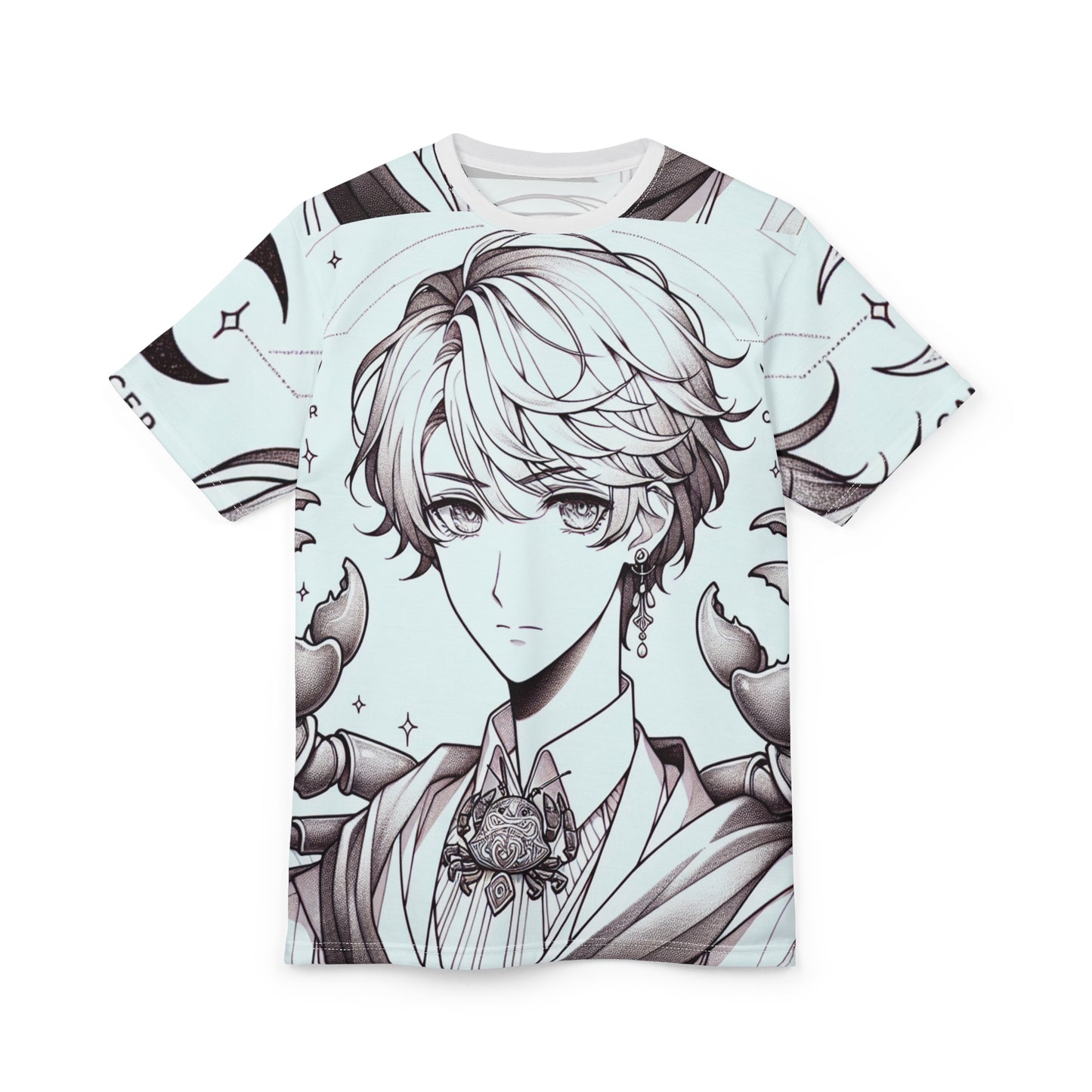 Unisex Cut & Sew T-Shirt (AOP), Anime Character, Cancer Zodiac Design, Regular fit, 100% Polyester