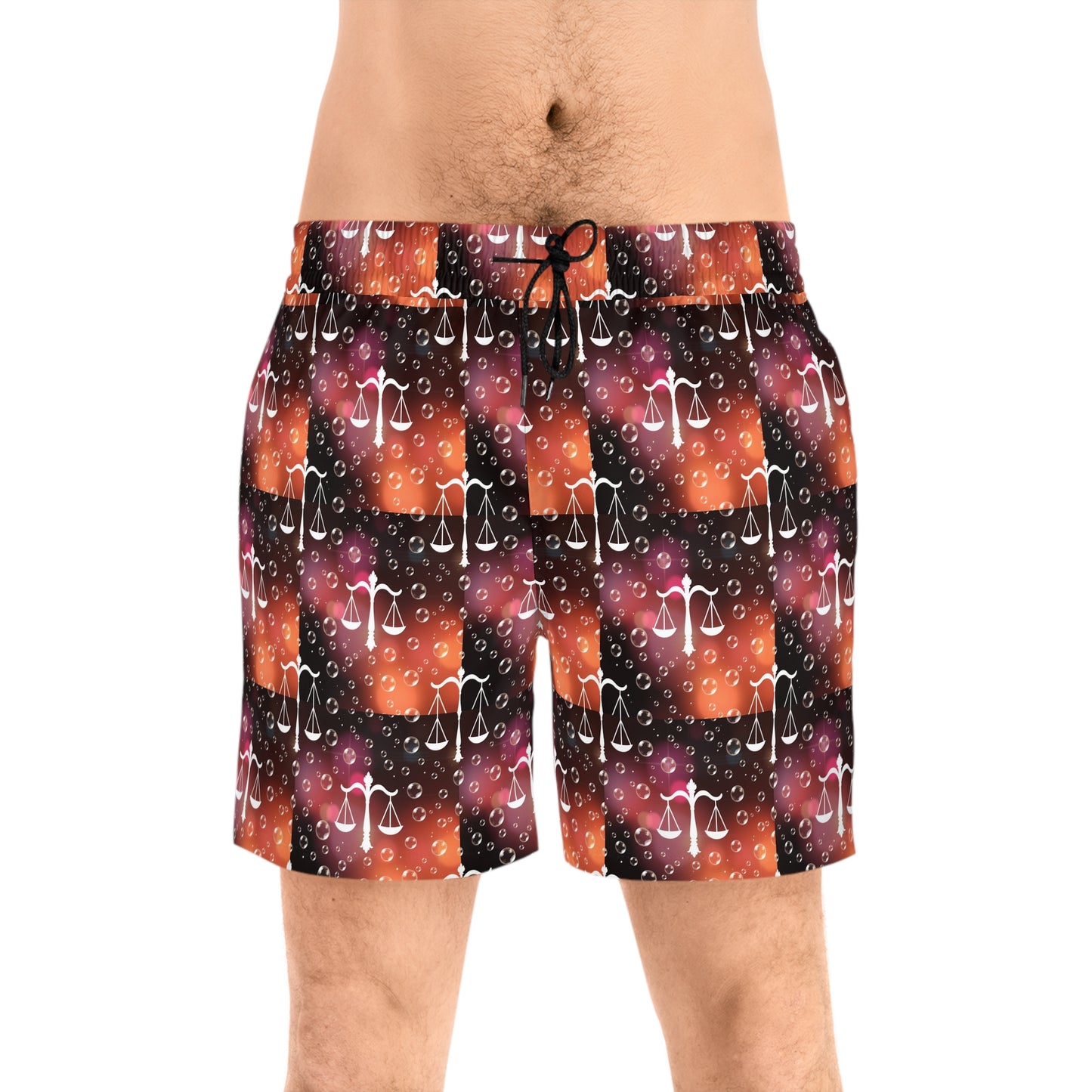 Men's Mid-Length Swim Shorts, (AOP), Libra, Zodiac v3, Bubble Pattern