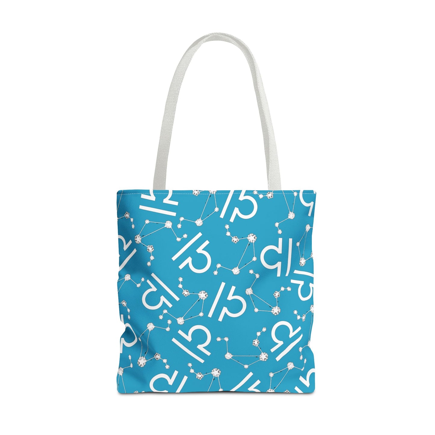Tote Bag, Libra Zodiac Sign, AOP, (Turquoise, White)