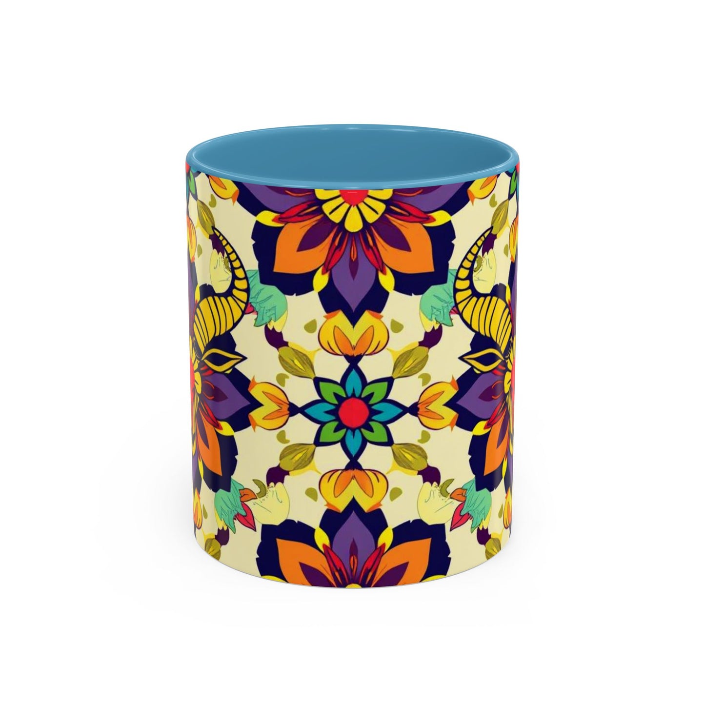 Accent Coffee Mug, Taurus, Zodiac v3. Flower Pattern, (11, 15oz)