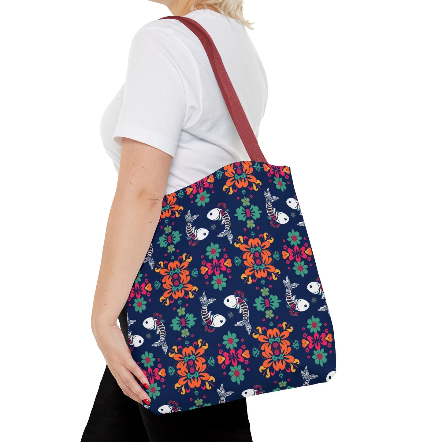 Tote Bag (AOP), Pisces, Zodiac, Flower Pattern