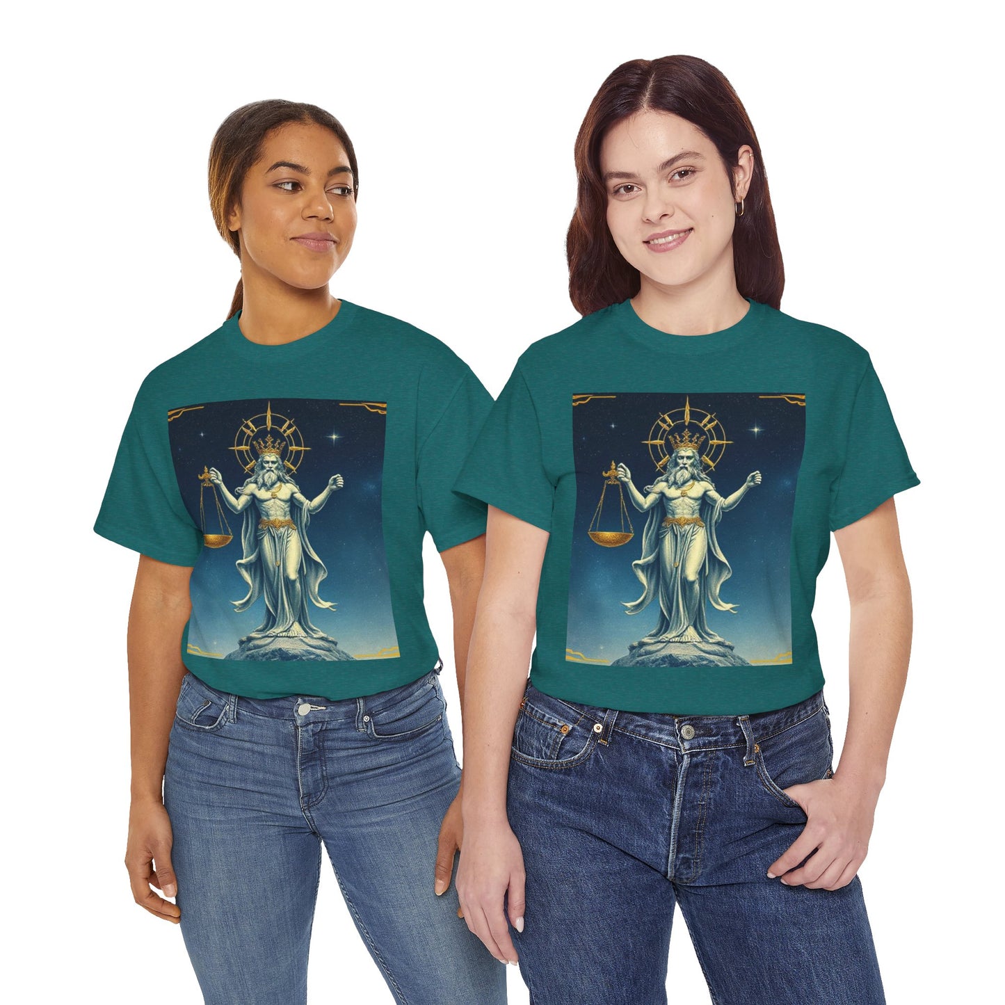 Unisex Heavy Cotton T-Shirt, Space, Libra God, Zodiac Design