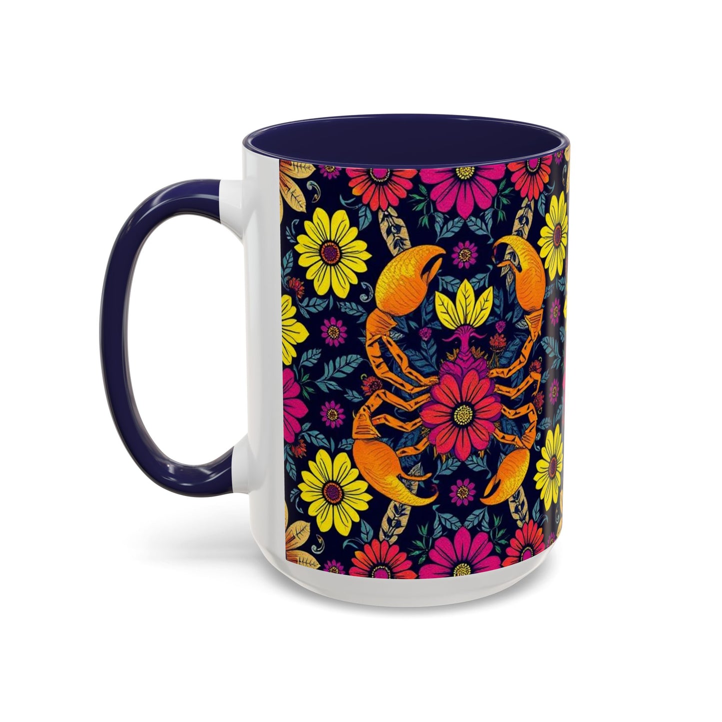 Accent Coffee Mug, Scorpio, Zodiac v3. Flower Pattern, (11, 15oz)