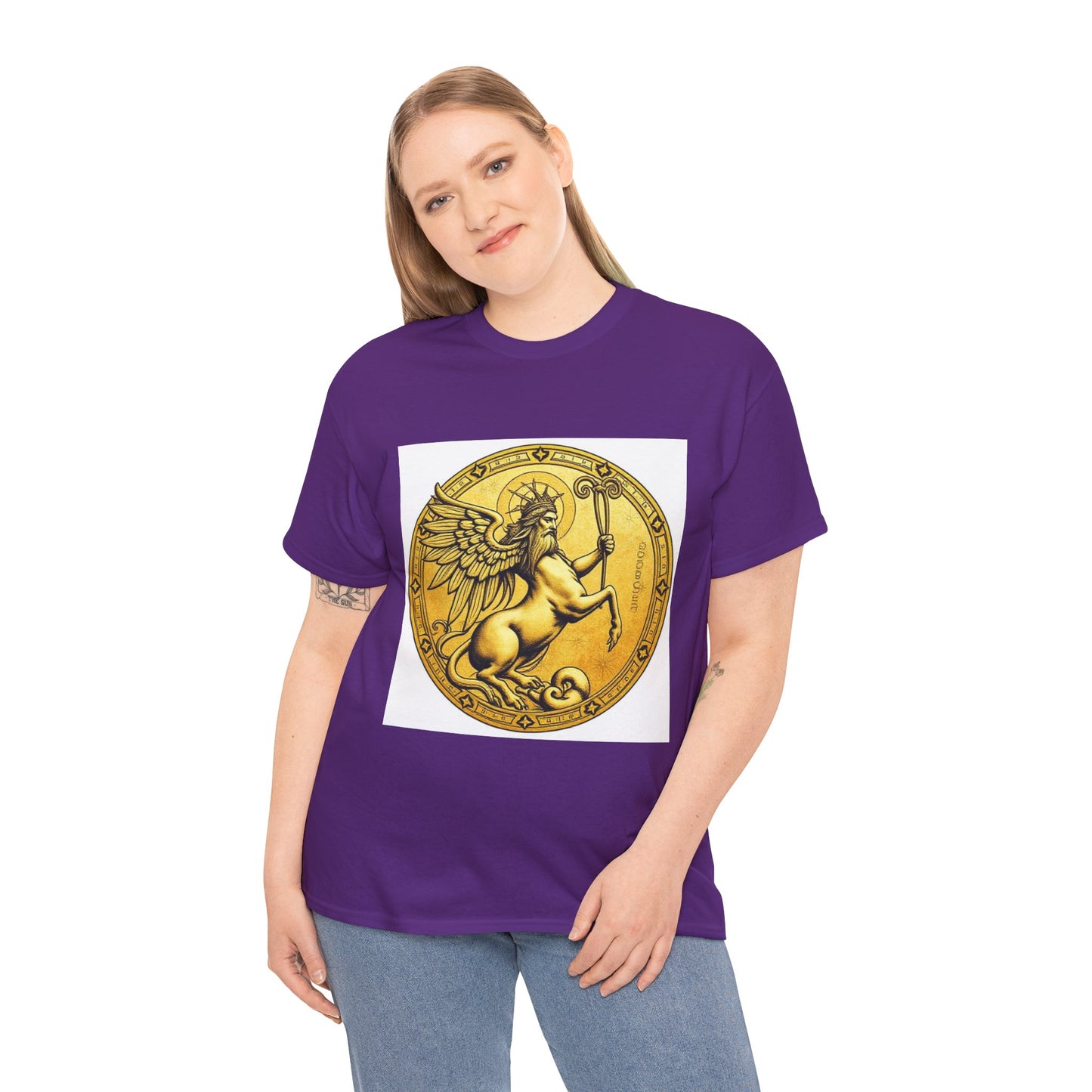 Unisex Heavy Cotton T-Shirt, Golden Angel Coin, Virgo Zodiac Design