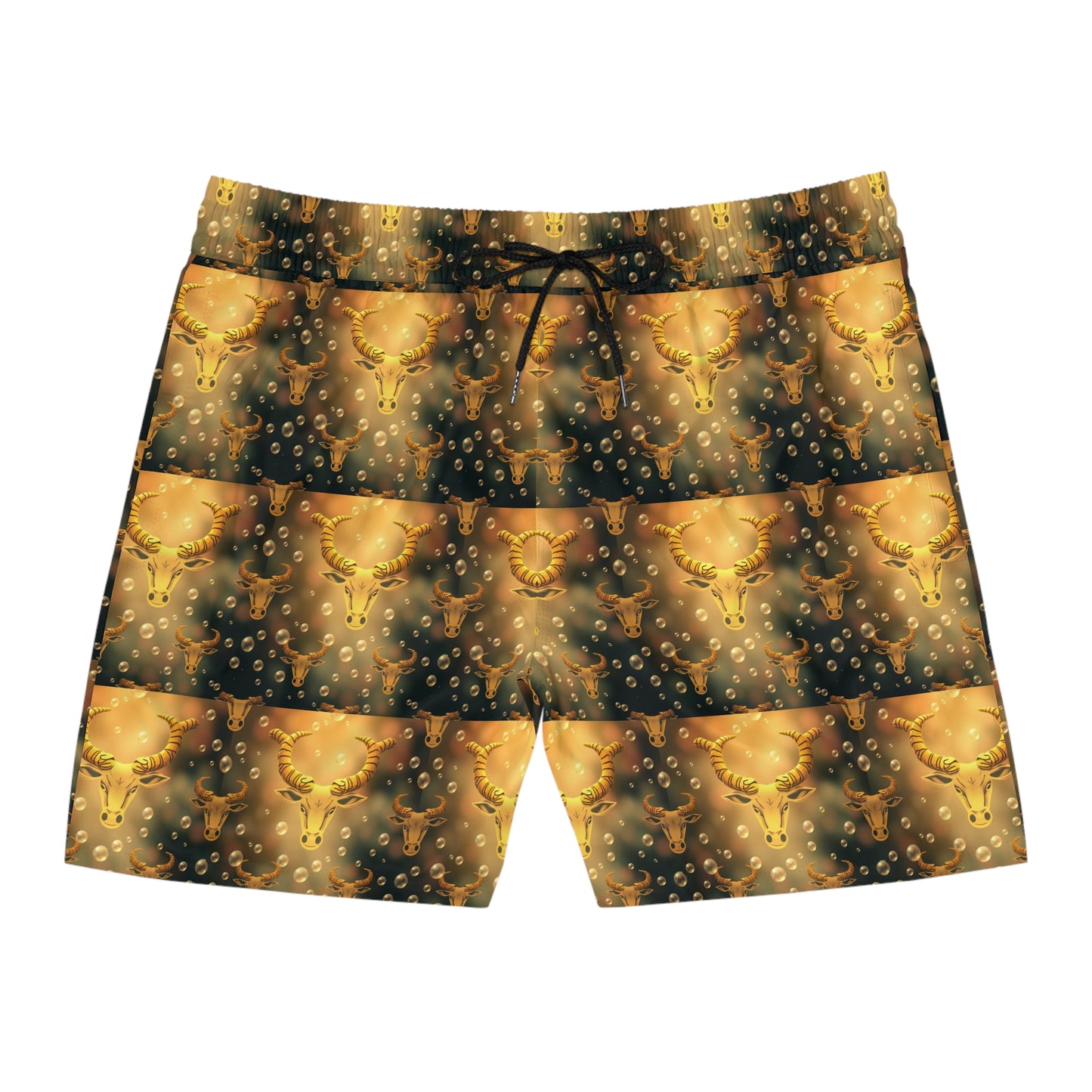Men's Mid-Length Swim Shorts, (AOP), Taurus, Zodiac v1, Bubble Pattern