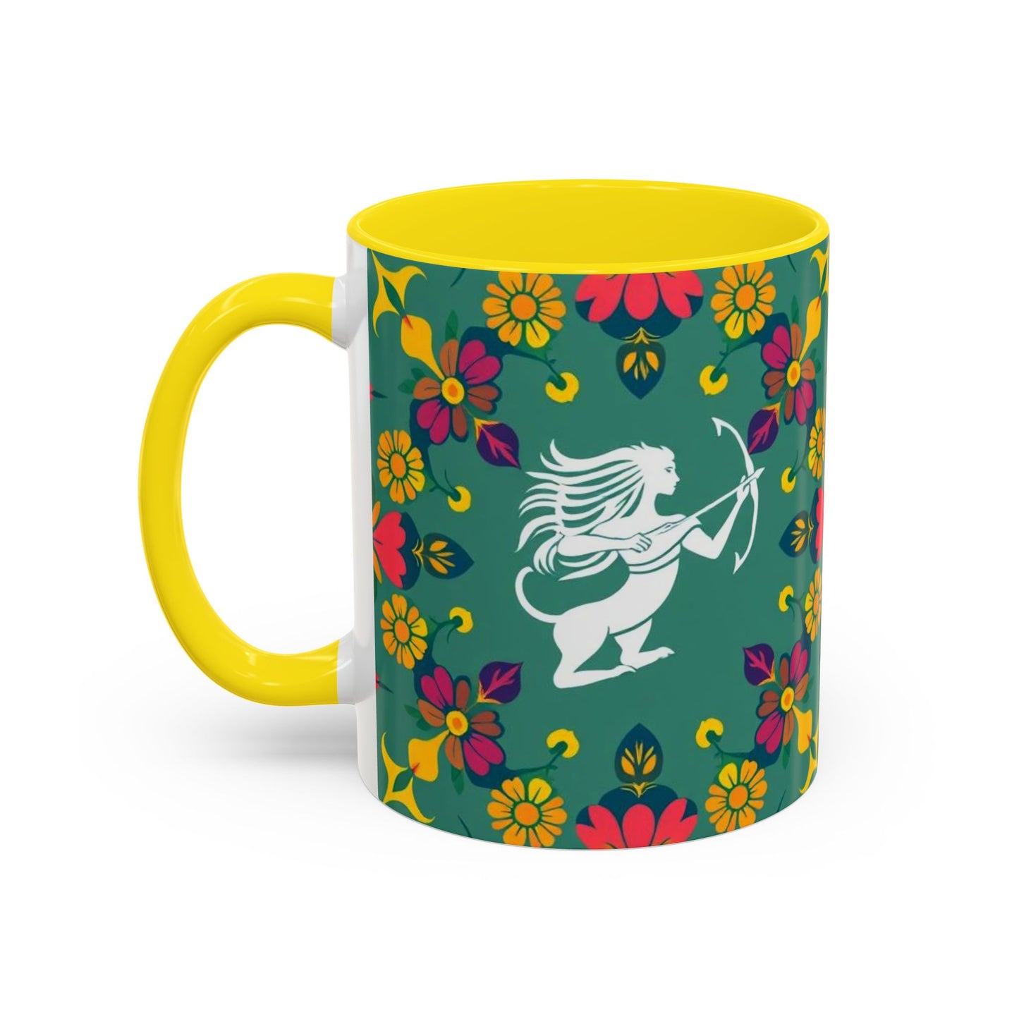 Accent Coffee Mug, Sagittarius, Zodiac. Flower Pattern, (11, 15oz)