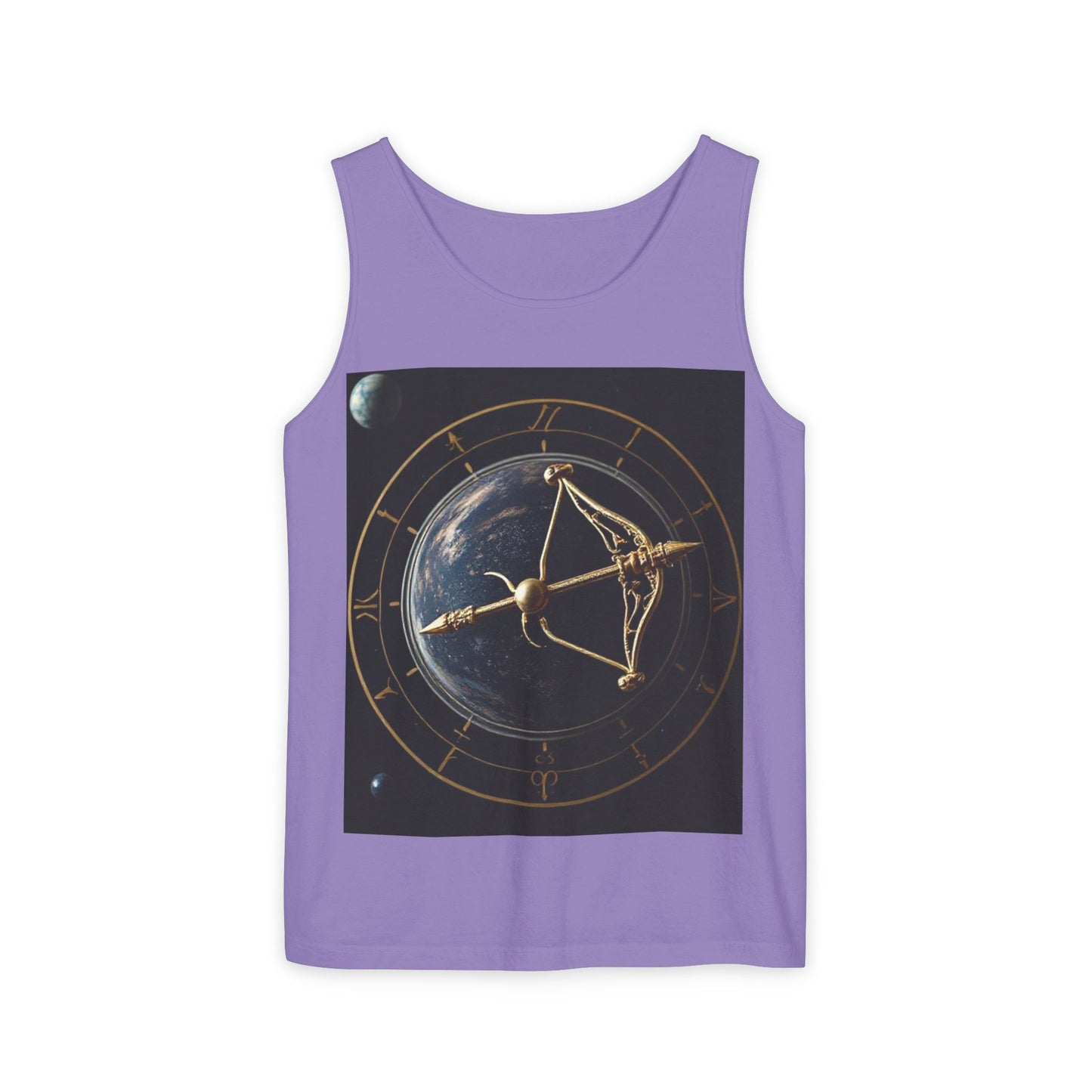 Unisex Garment-Dyed, Tank Top, Sagittarius Design, Planet Symbol, 100% US cotton