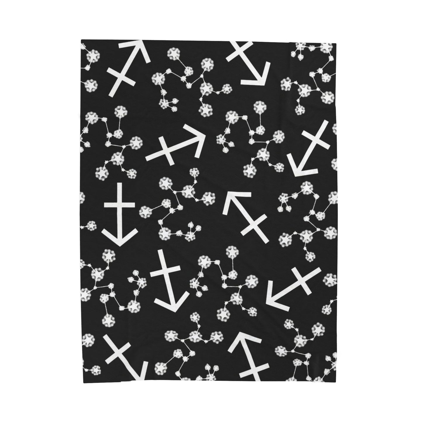 Velveteen Plush Blanket, Sagittarius Zodiac Sign, Constellation & Symbol, Black, 100% polyester