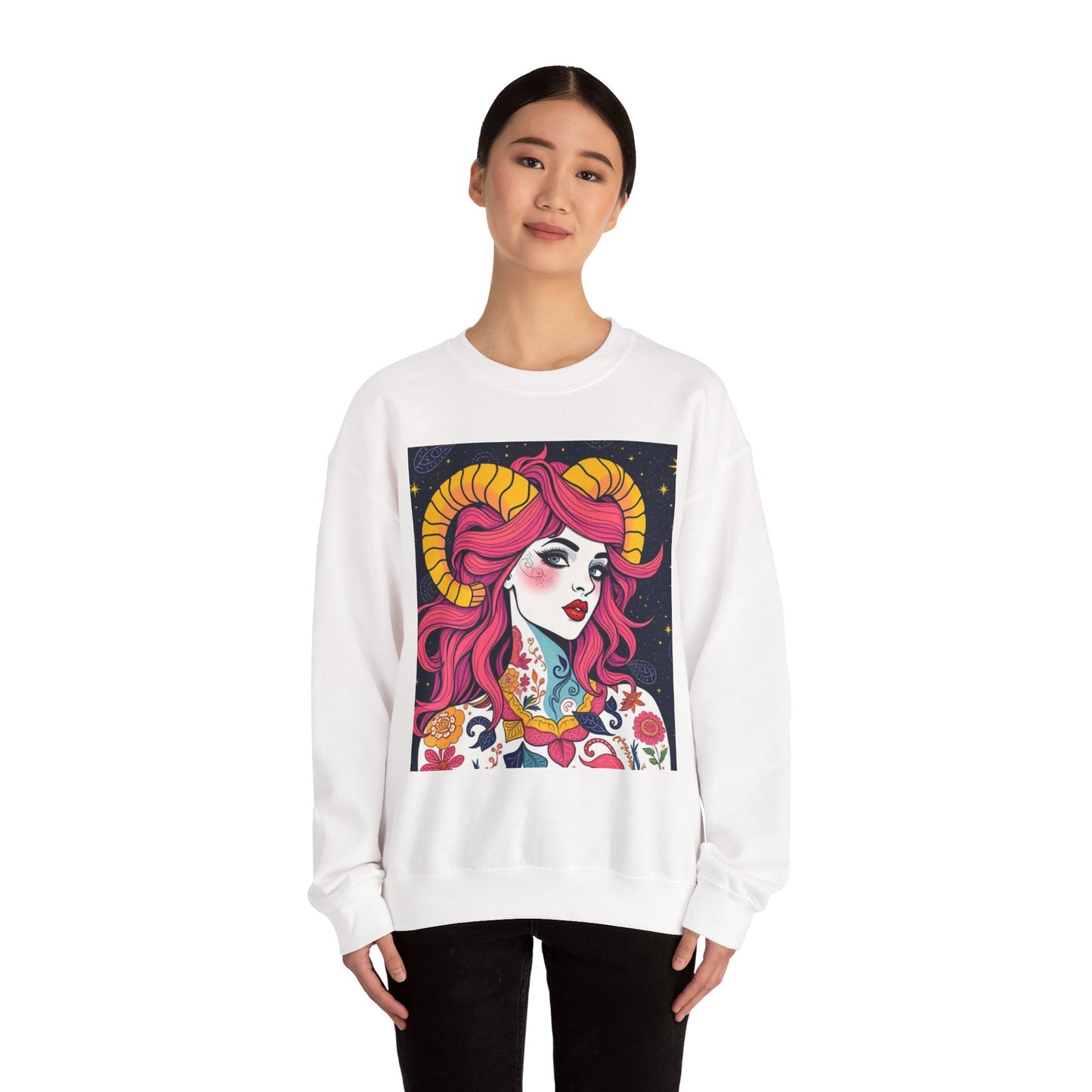 Unisex Heavy Blend™ Crewneck Sweatshirt, Aries, Zodiac, Sexy Pattern