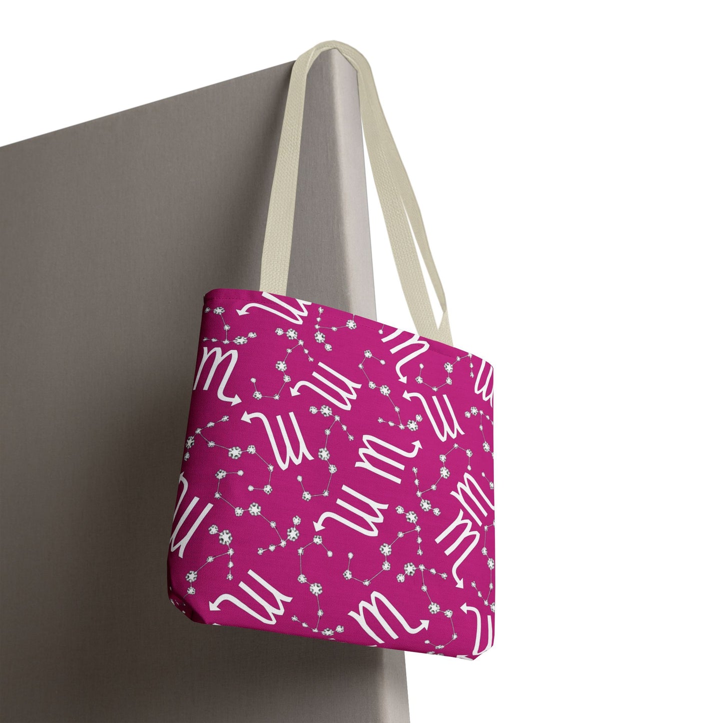 Tote Bag, Scorpio Zodiac Sign, AOP, (Pink, White)