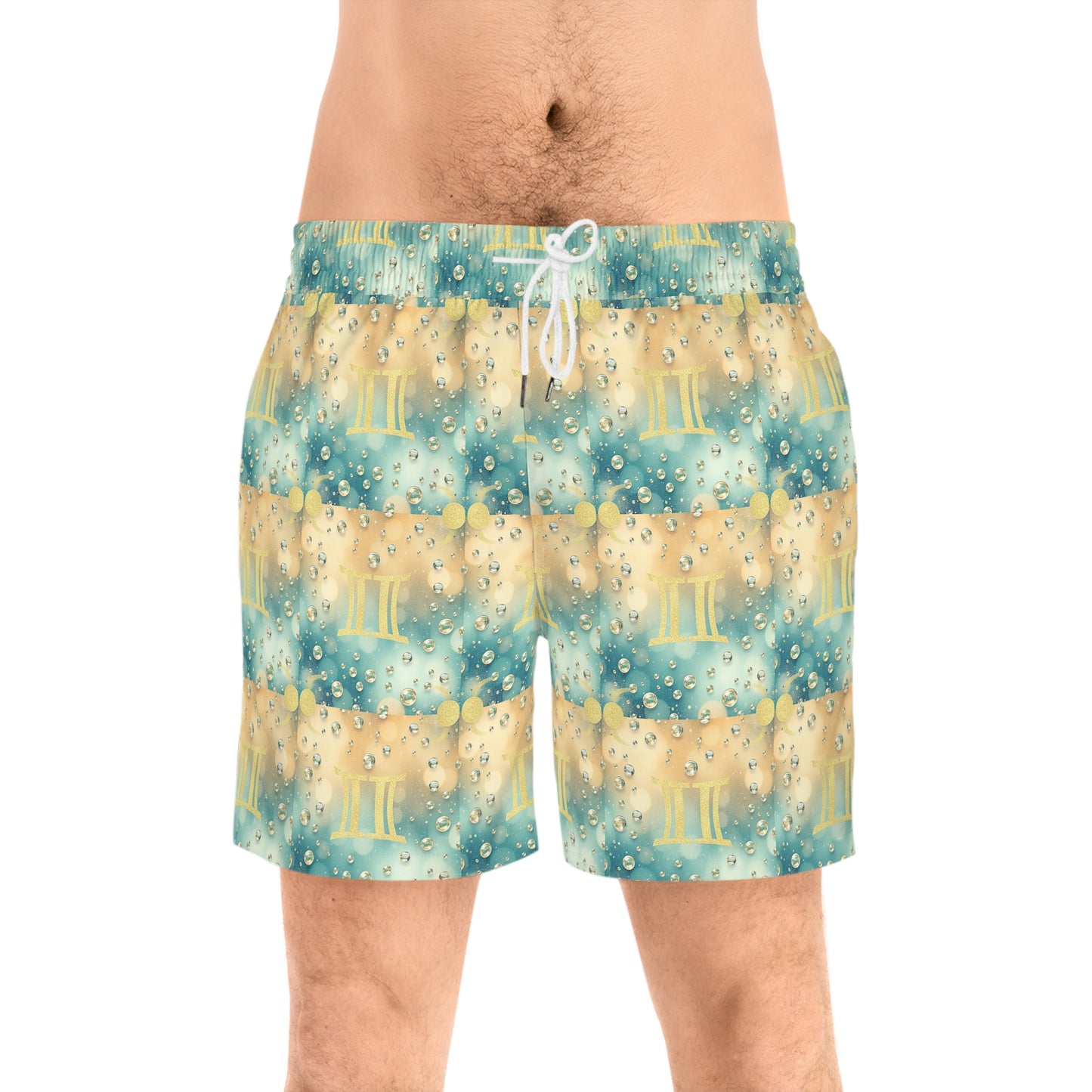 Men's Mid-Length Swim Shorts, (AOP), Gemini, Zodiac v4, Bubble Pattern
