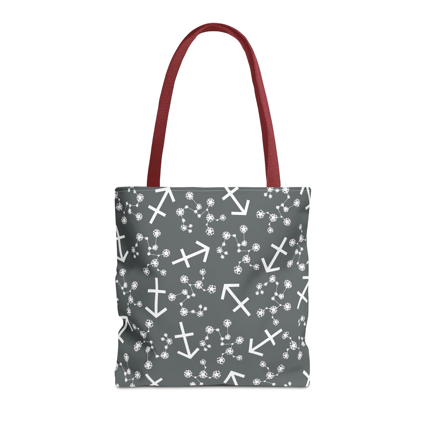 Tote Bag, Sagittarius Zodiac Sign, AOP, (Grey, White Print)