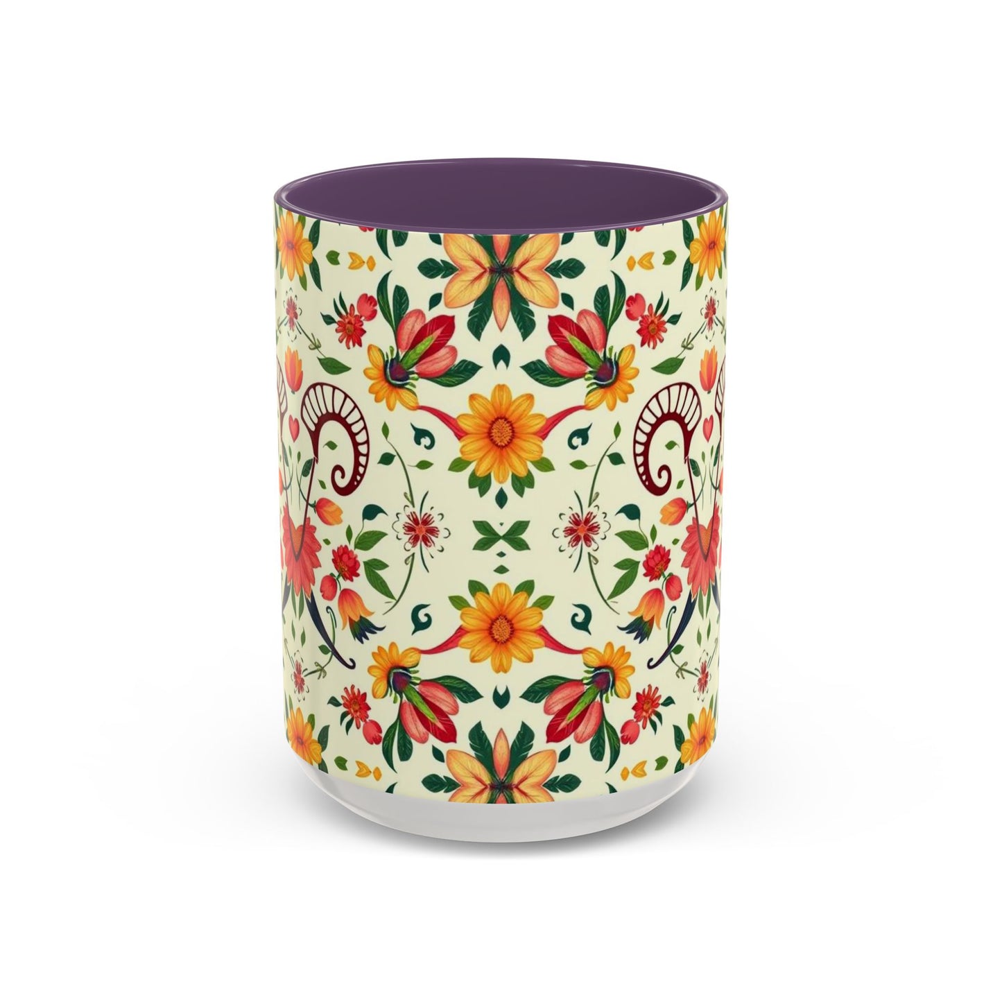 Accent Coffee Mug, Aries, Zodiac, Flower Pattern, (11, 15oz)
