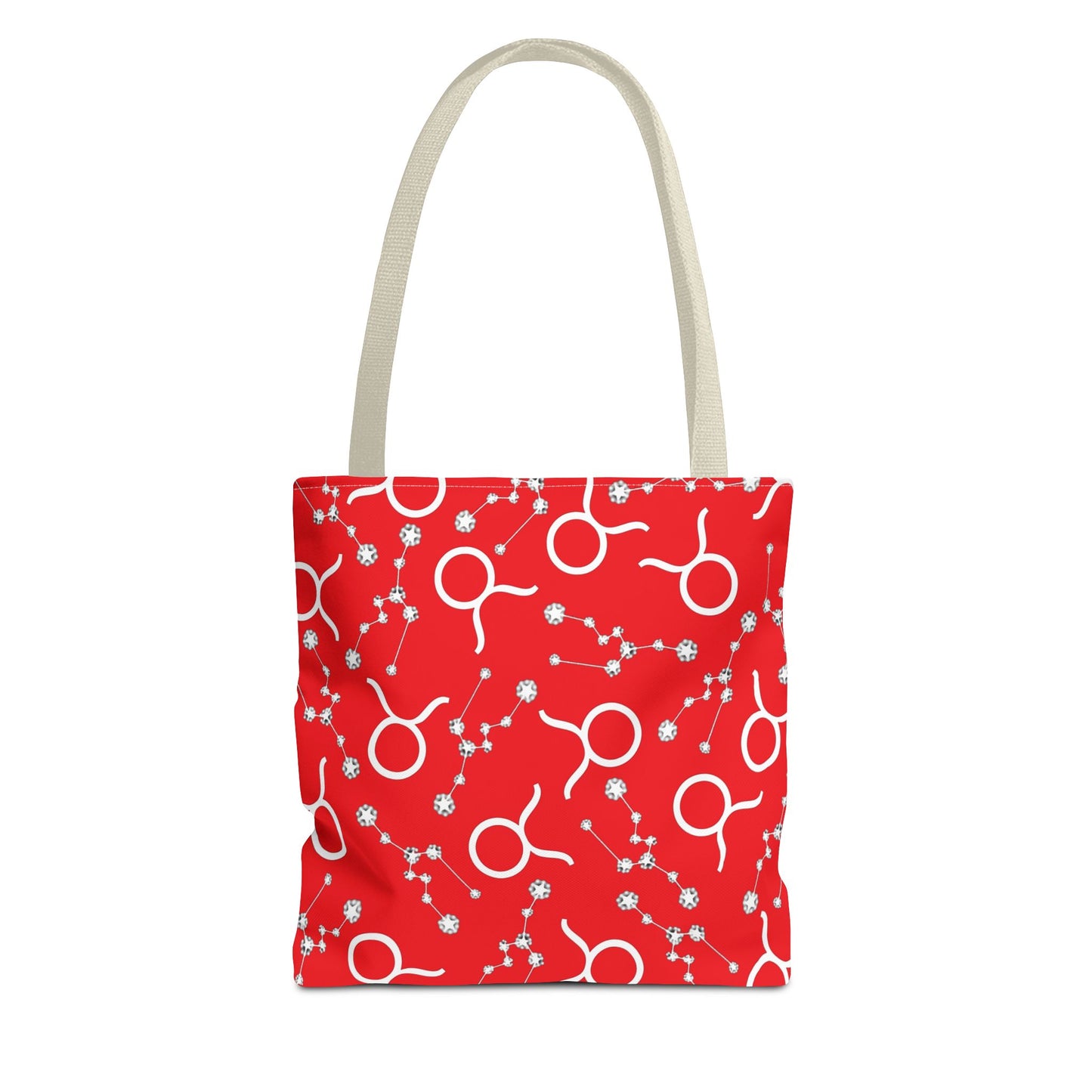 Tote Bag, Taurus Zodiac Sign, AOP, (Red, White)