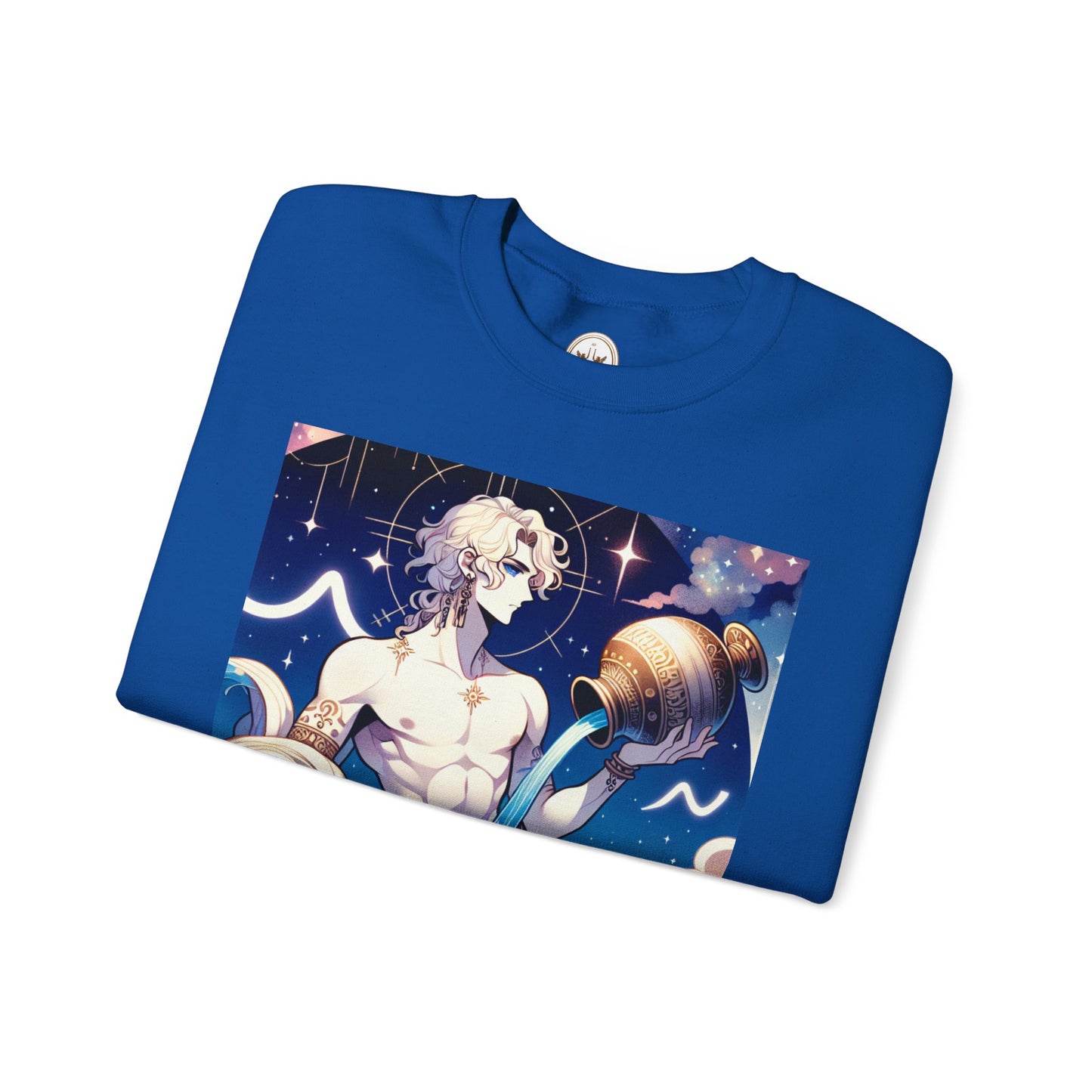 Unisex Heavy Blend™ Crewneck Sweatshirt, Anime Aqua God, Aquarius Zodiac Design