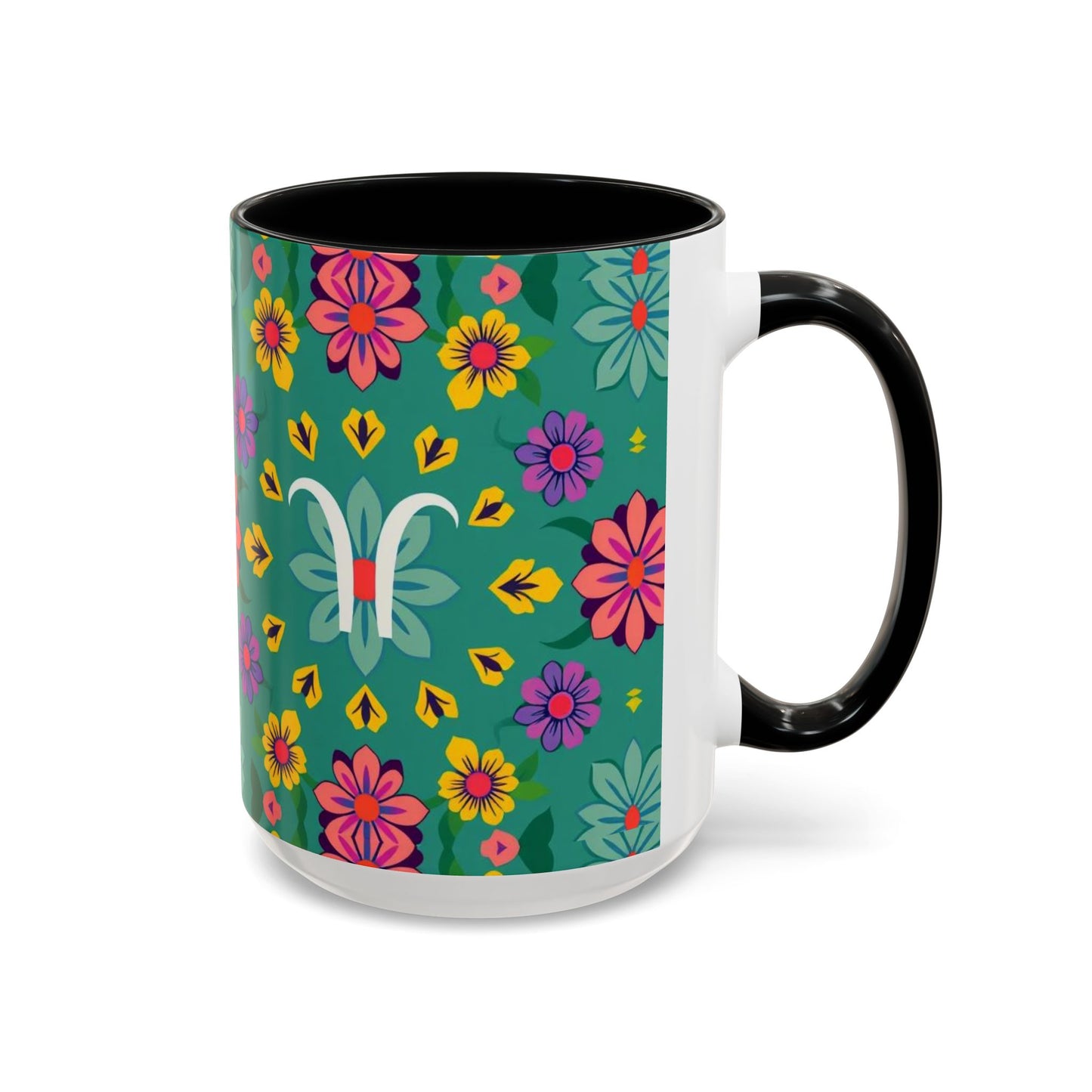 Accent Coffee Mug, Aquarius, Zodiac v3, Flower Pattern, (11, 15oz)