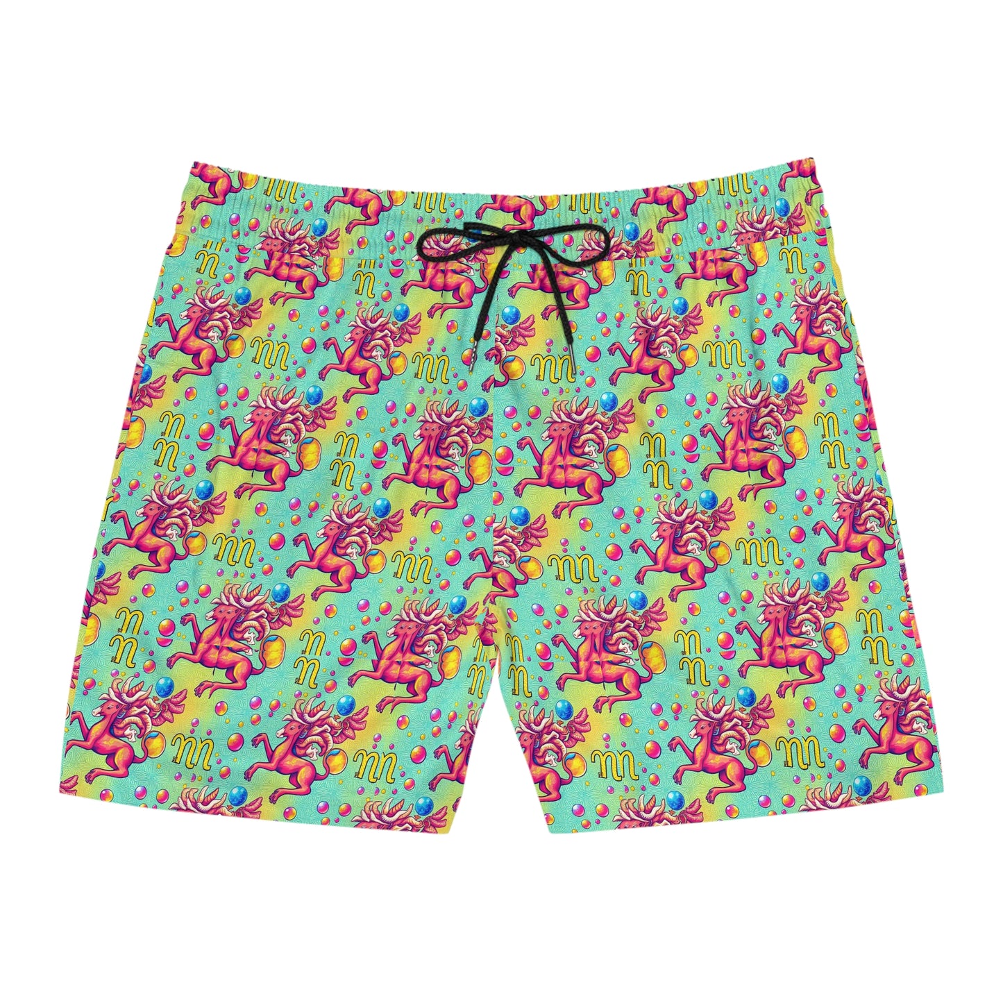 Men's Mid-Length Swim Shorts, (AOP), Virgo, Zodiac v3, Bubble Pattern