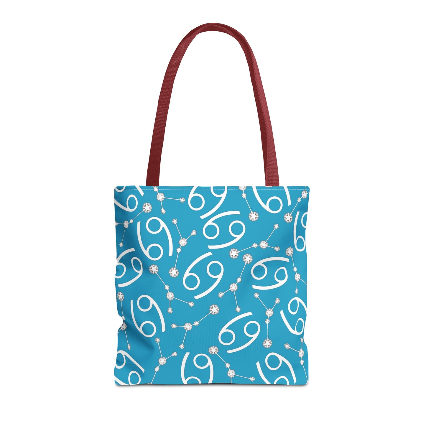 Tote Bag, Cancer Zodiac Sign, AOP, (Turquoise, White)