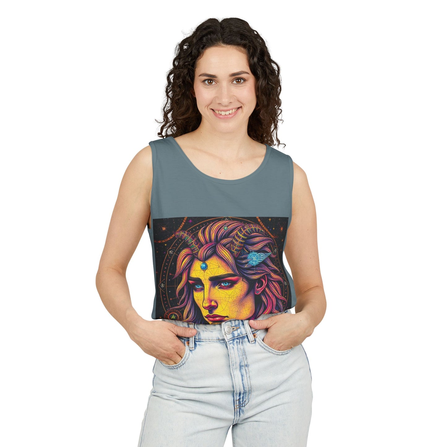 Unisex Garment-Dyed, Tank Top, Aquarius Design, Pop Art v1, 100% Ringspun US cotton