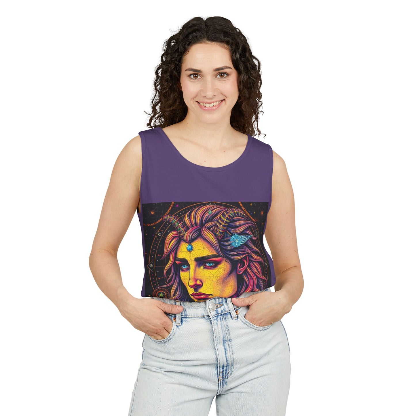 Unisex Garment-Dyed, Tank Top, Aquarius Design, Pop Art v1, 100% Ringspun US cotton