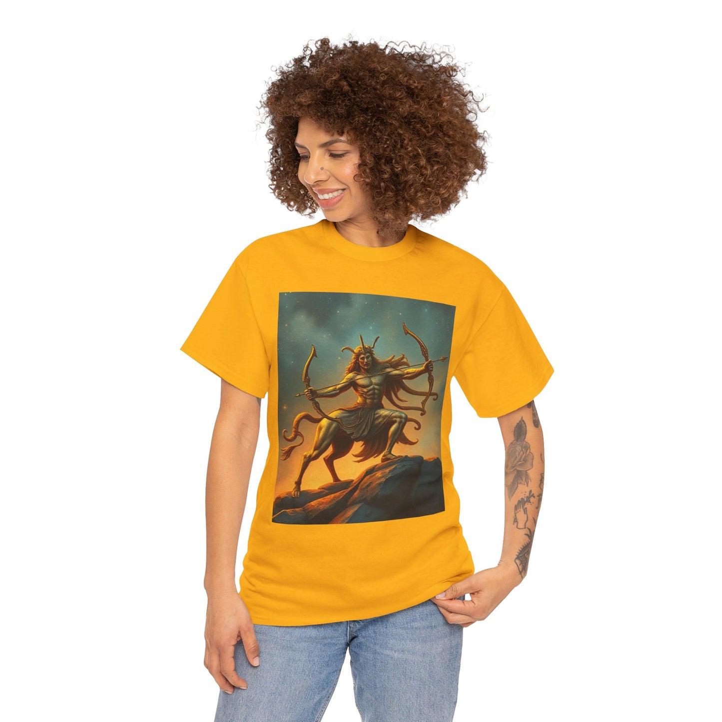 Unisex Heavy Cotton T-Shirt, Arrow Centaur, Sagittarius Zodiac Design