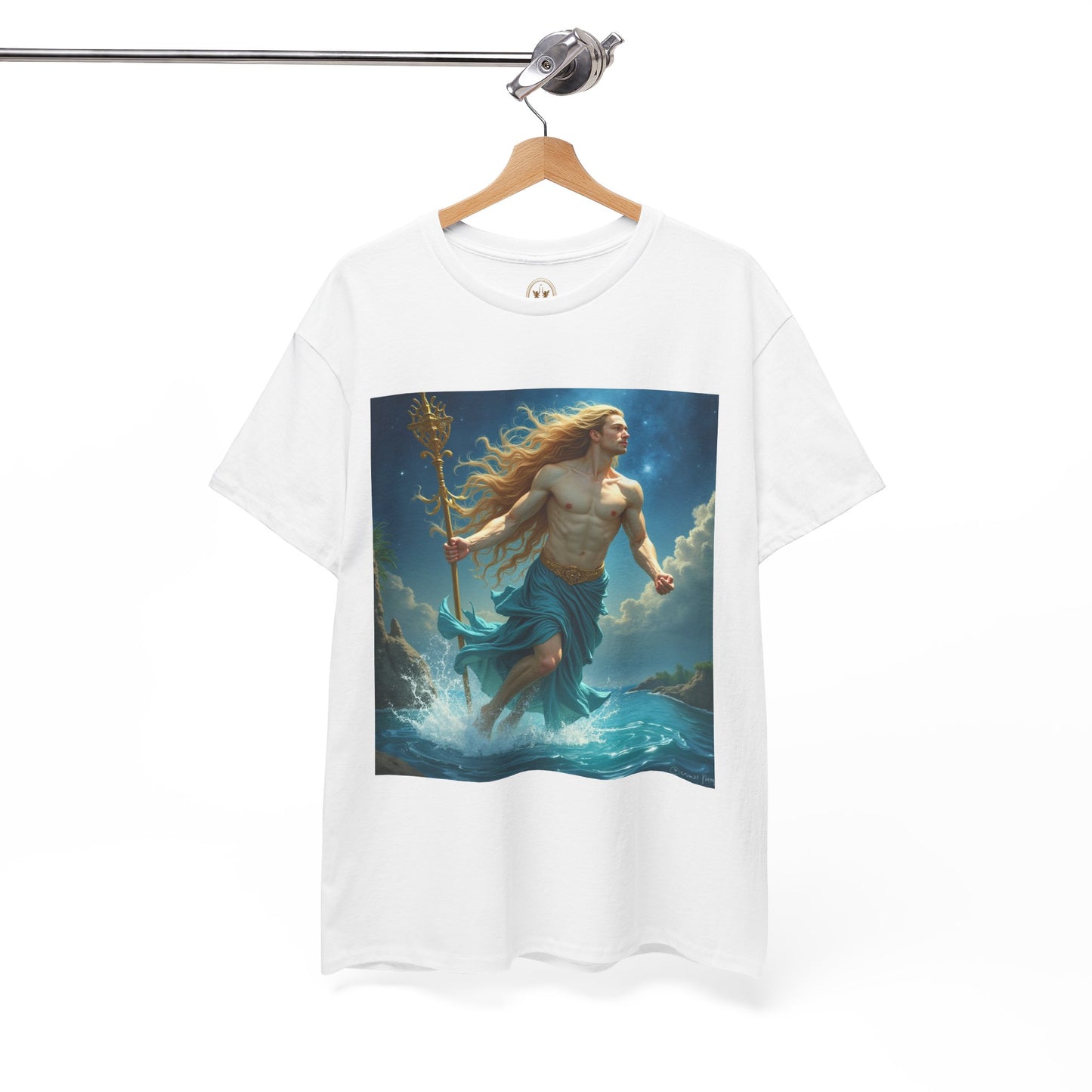 Unisex Heavy Cotton T-Shirt, Aquarius God 4v, Zodiac Design
