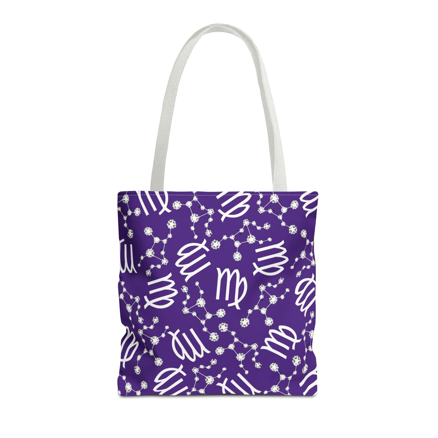 Tote Bag, Virgo Zodiac Sign, AOP, (Purple, White)