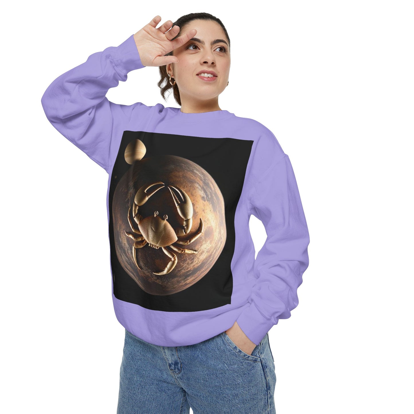 Garment-Dyed Sweatshirt, Unisex, Space Animal Design v1, Cancer