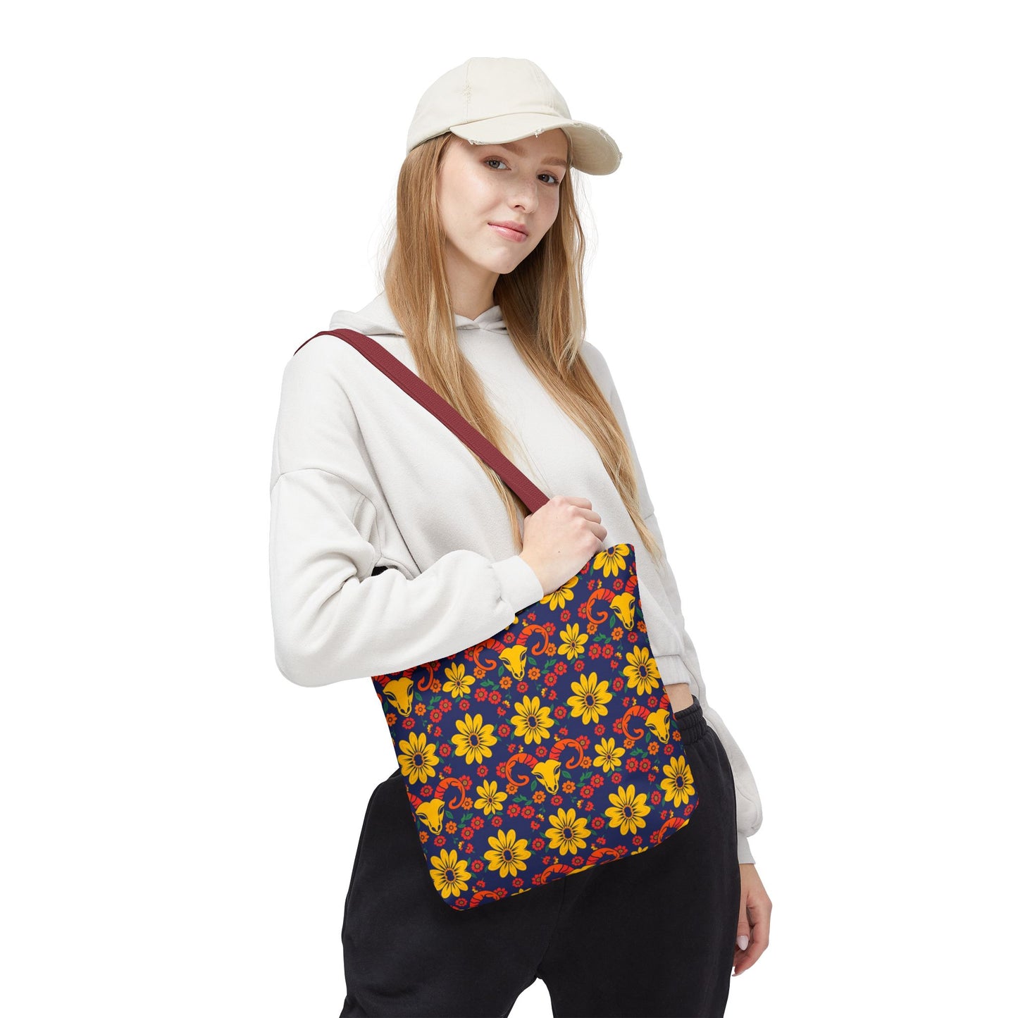 Tote Bag, (AOP), Aries, Zodiac v5, Flower Pattern