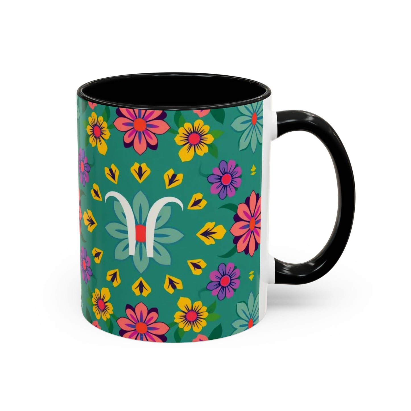 Accent Coffee Mug, Aquarius, Zodiac v3, Flower Pattern, (11, 15oz)