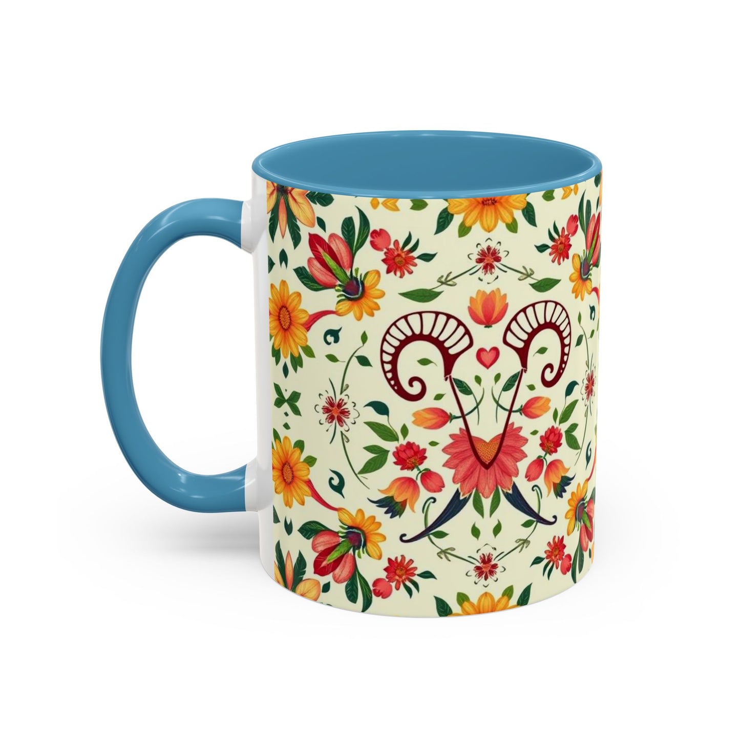 Accent Coffee Mug, Aries, Zodiac, Flower Pattern, (11, 15oz)