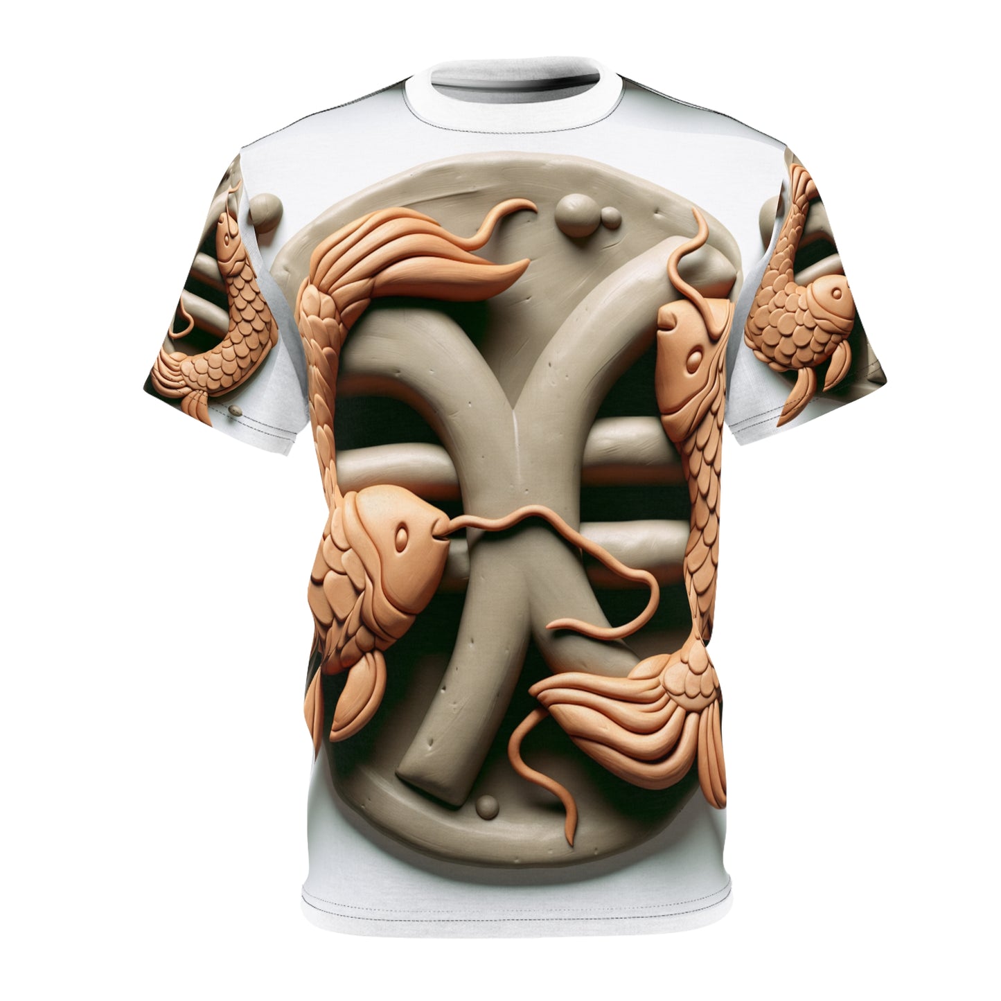 Unisex Cut & Sew T-Shirt (AOP), Catfish, Pisces Zodiac Design, Regular fit, 100% Polyester