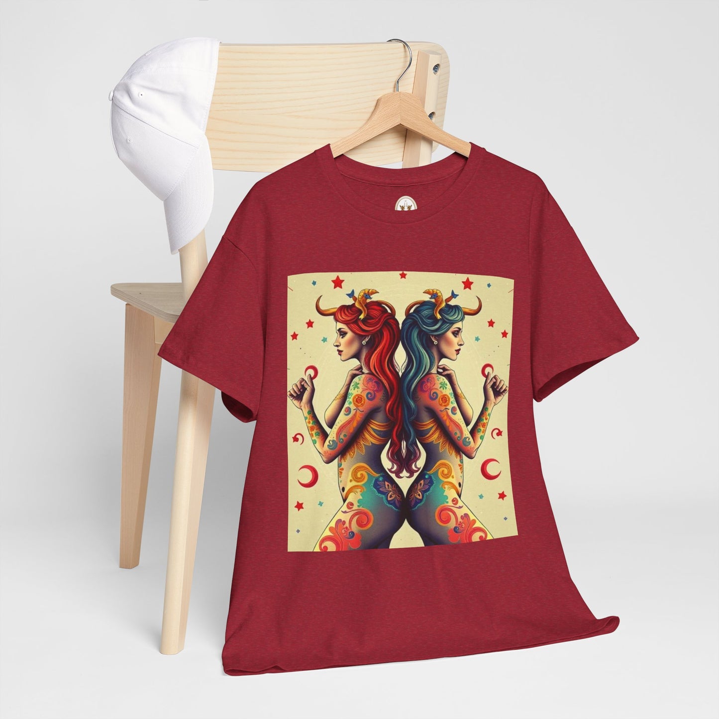Unisex Heavy Cotton T-Shirt, Gemini, Zodiac v4, Sexy Art