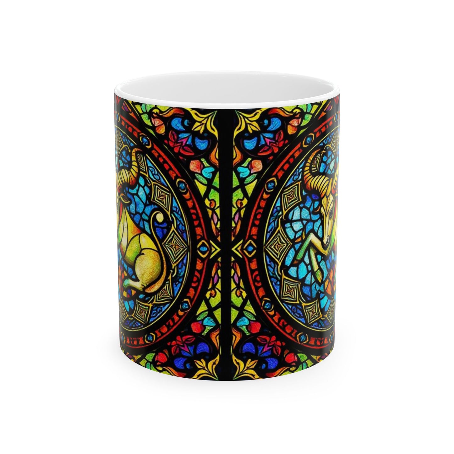 Ceramic Mug, (11oz, 15oz), Ceramic Coffee Mug, AOP, Glass Design v1, Taurus Zodiac