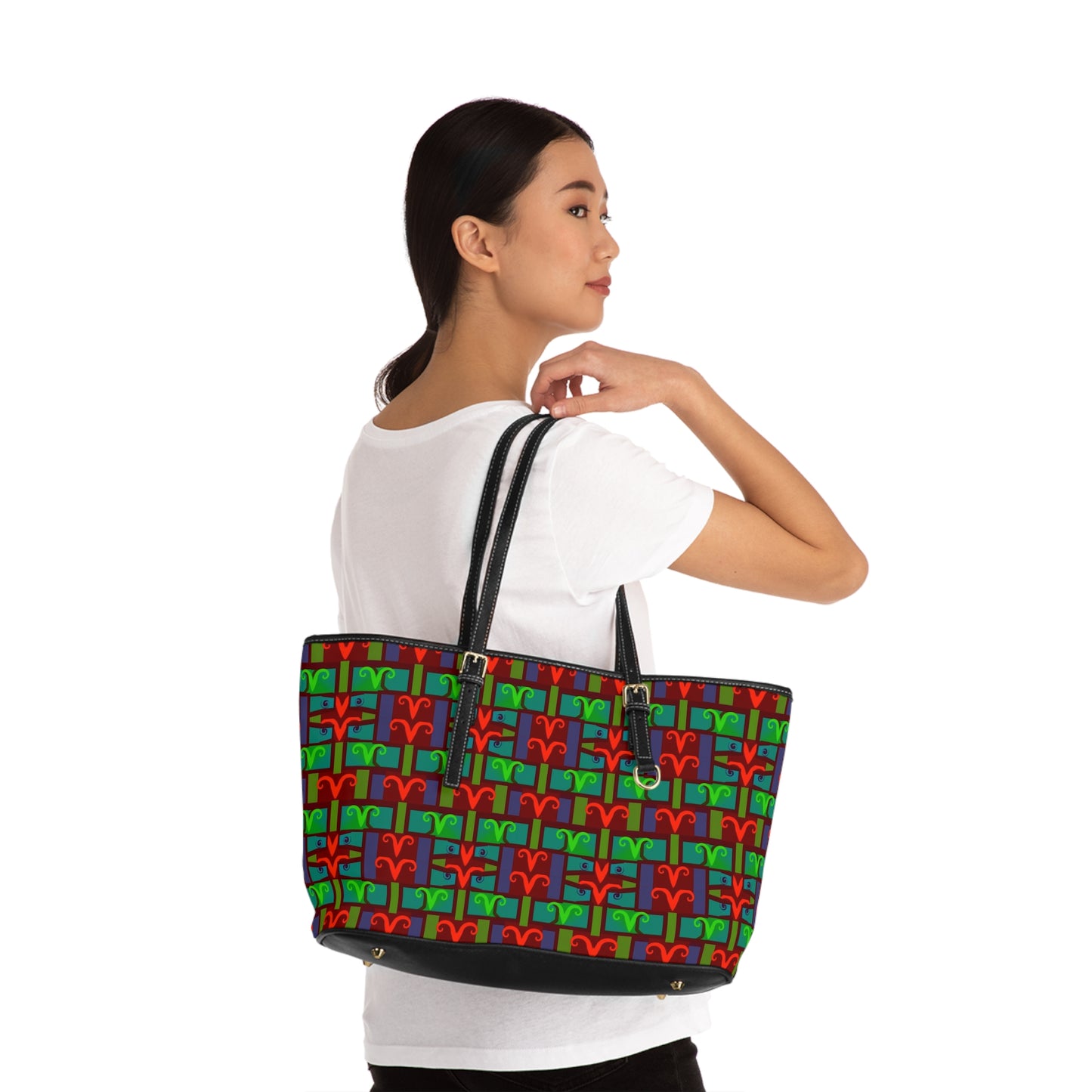 Leather Shoulder Bag, Aries, Zodiac v4, Shapes Pattern
