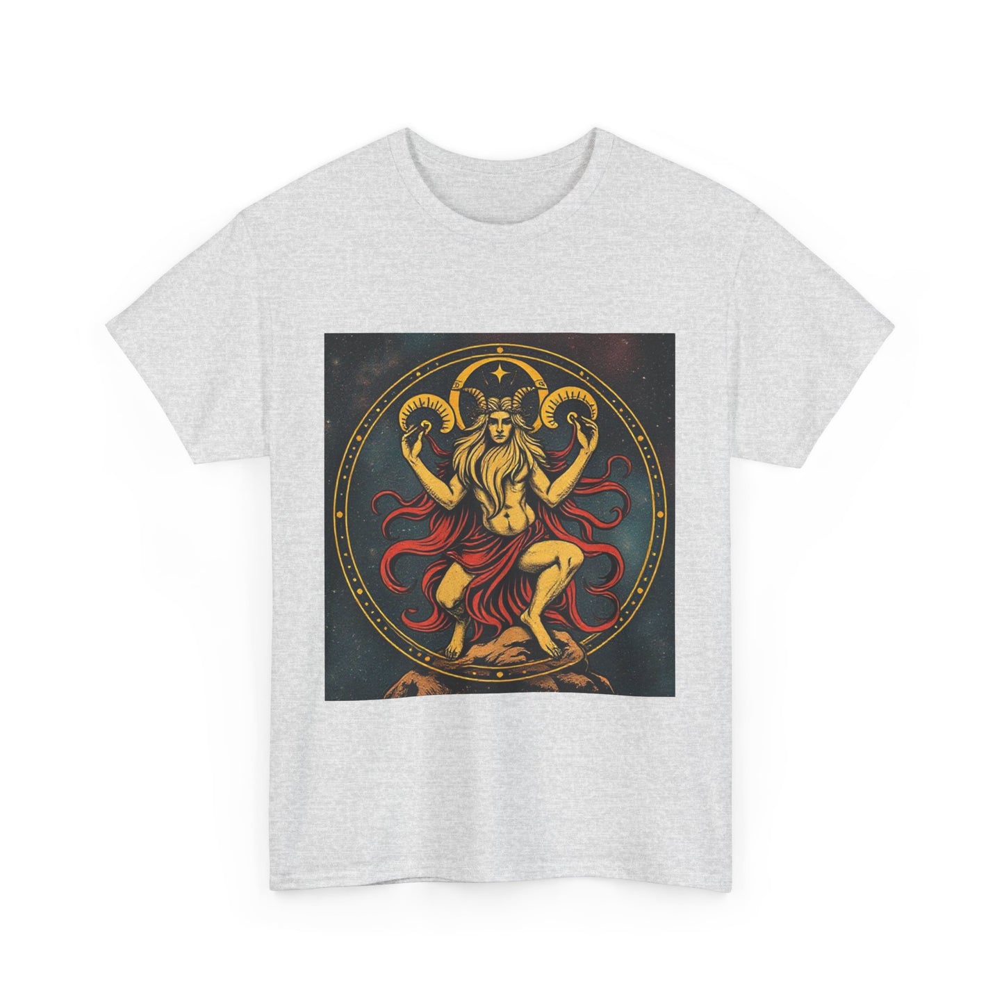 Unisex Heavy Cotton T-Shirt, Aries God 2v, Zodiac Design
