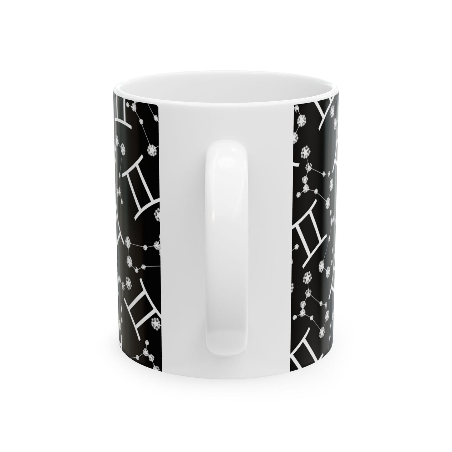 Ceramic Mug, (11oz, 15oz), Ceramic Coffee Mug, Black AOP, Gemini Zodiac Design