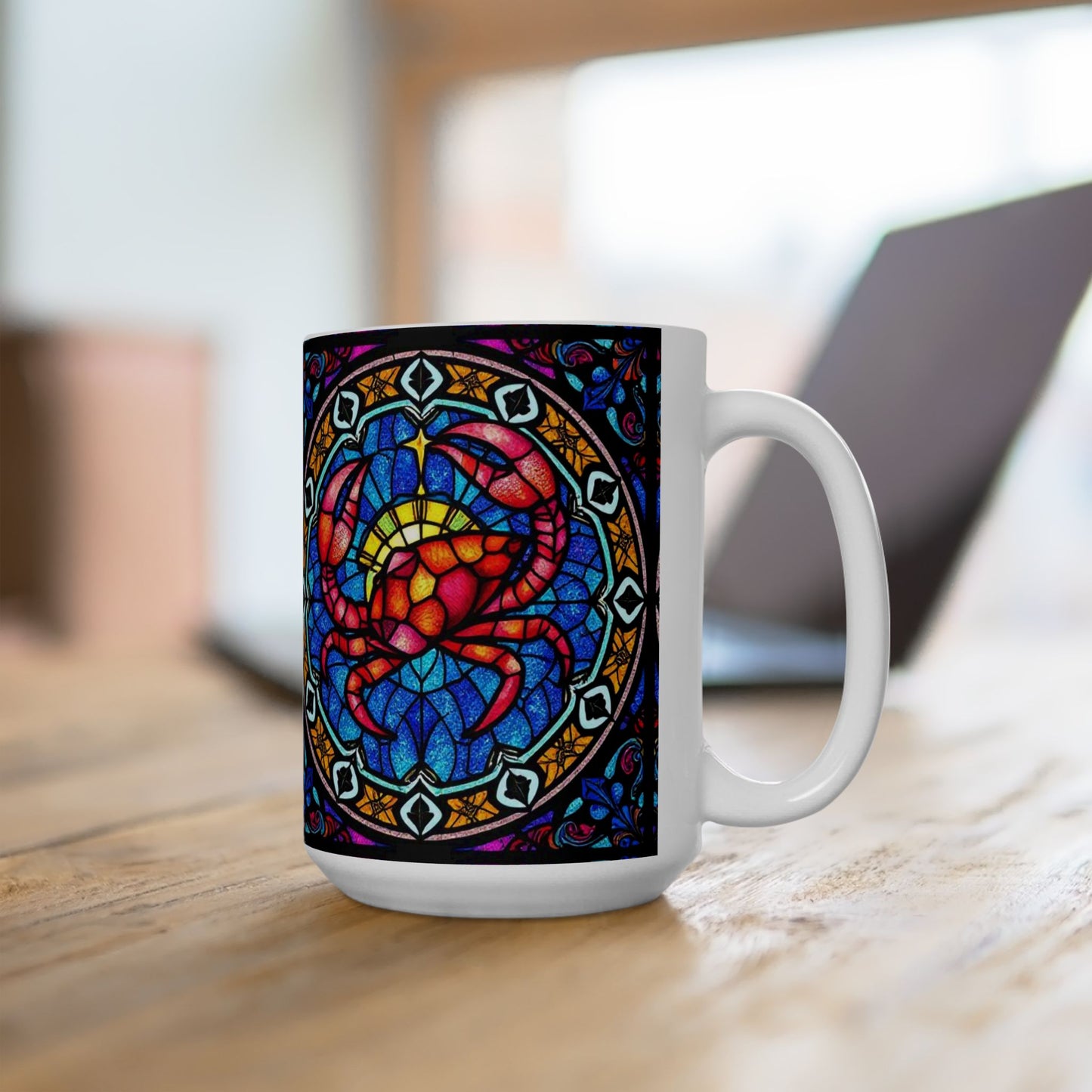 Ceramic Mug, (11oz, 15oz), Ceramic Coffee Mug, AOP, Glass Design, Cancer Zodiac