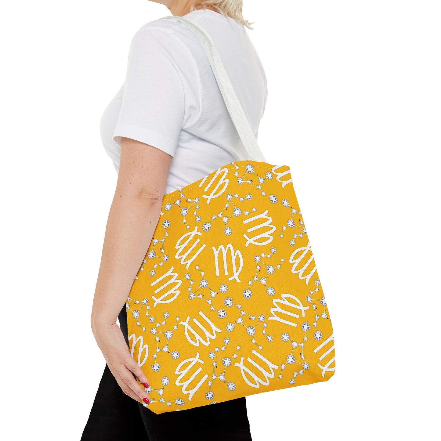 Tote Bag, Virgo Zodiac Sign, AOP, (Yellow White)