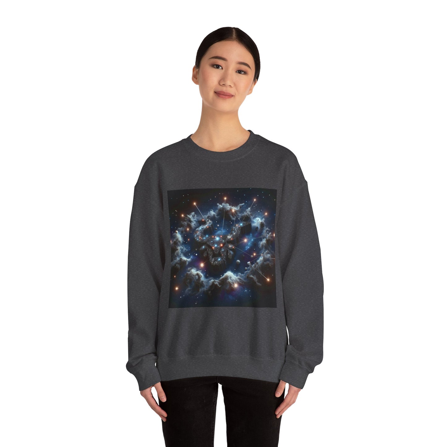 Unisex Heavy Blend™ Crewneck Sweatshirt, Space Bullhead, Taurus Zodiac Design