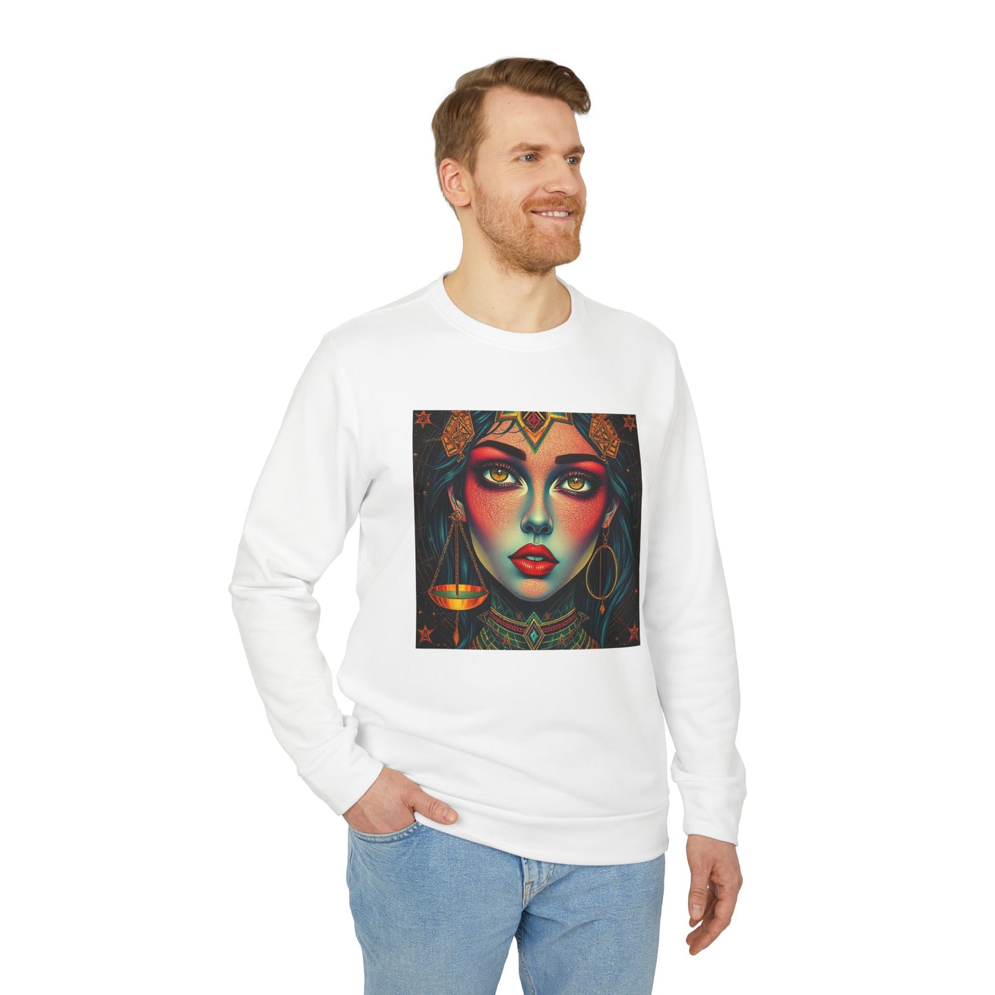 Adidas, Unisex Fleece Crewneck Sweatshirt, Libra, Pop Art v1, Zodiac