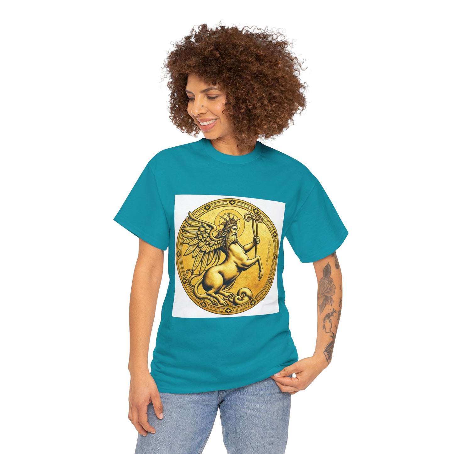 Unisex Heavy Cotton T-Shirt, Golden Angel Coin v1, Virgo Zodiac Design