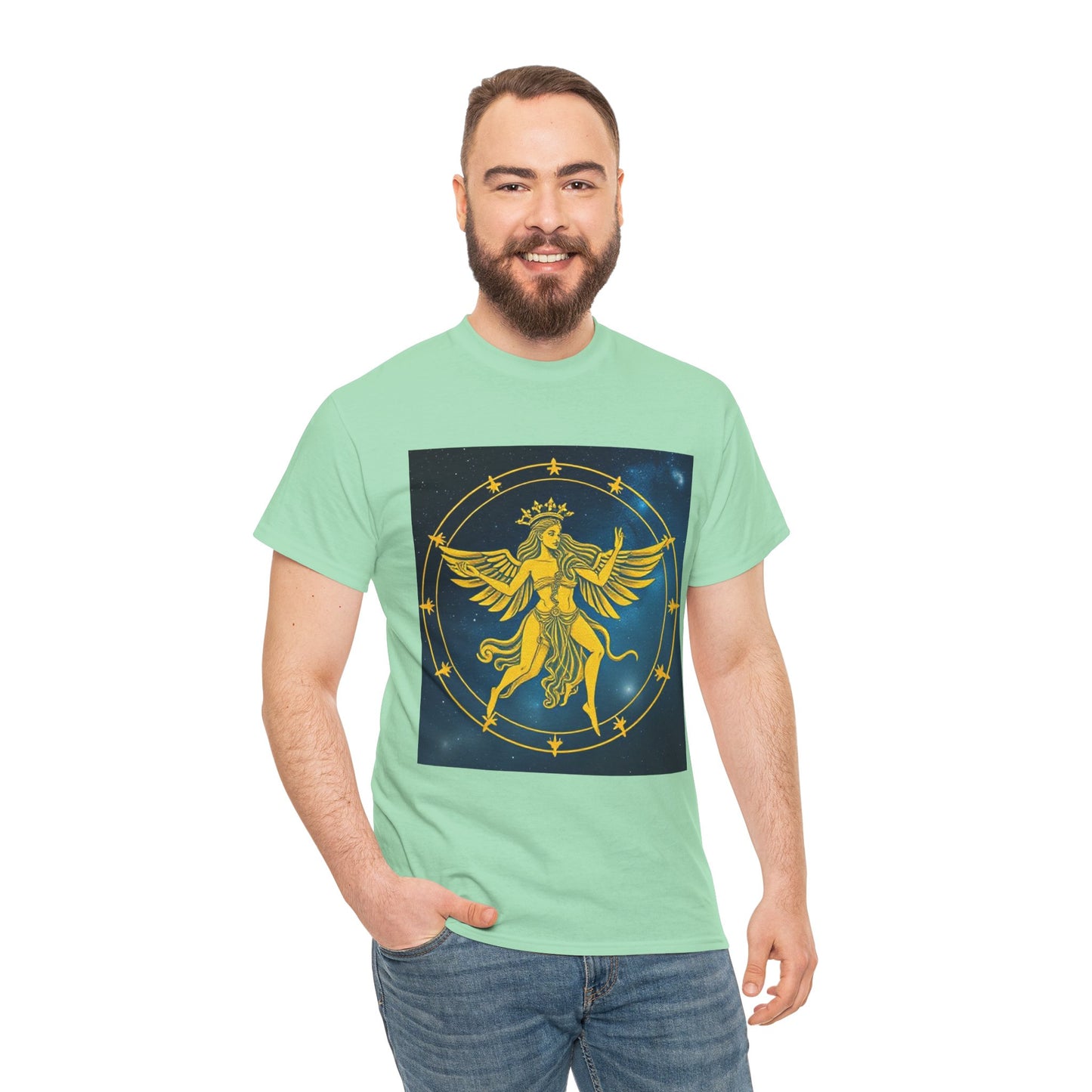 Unisex Heavy Cotton T-Shirt, Twin Angel v3, Gemini Zodiac Design