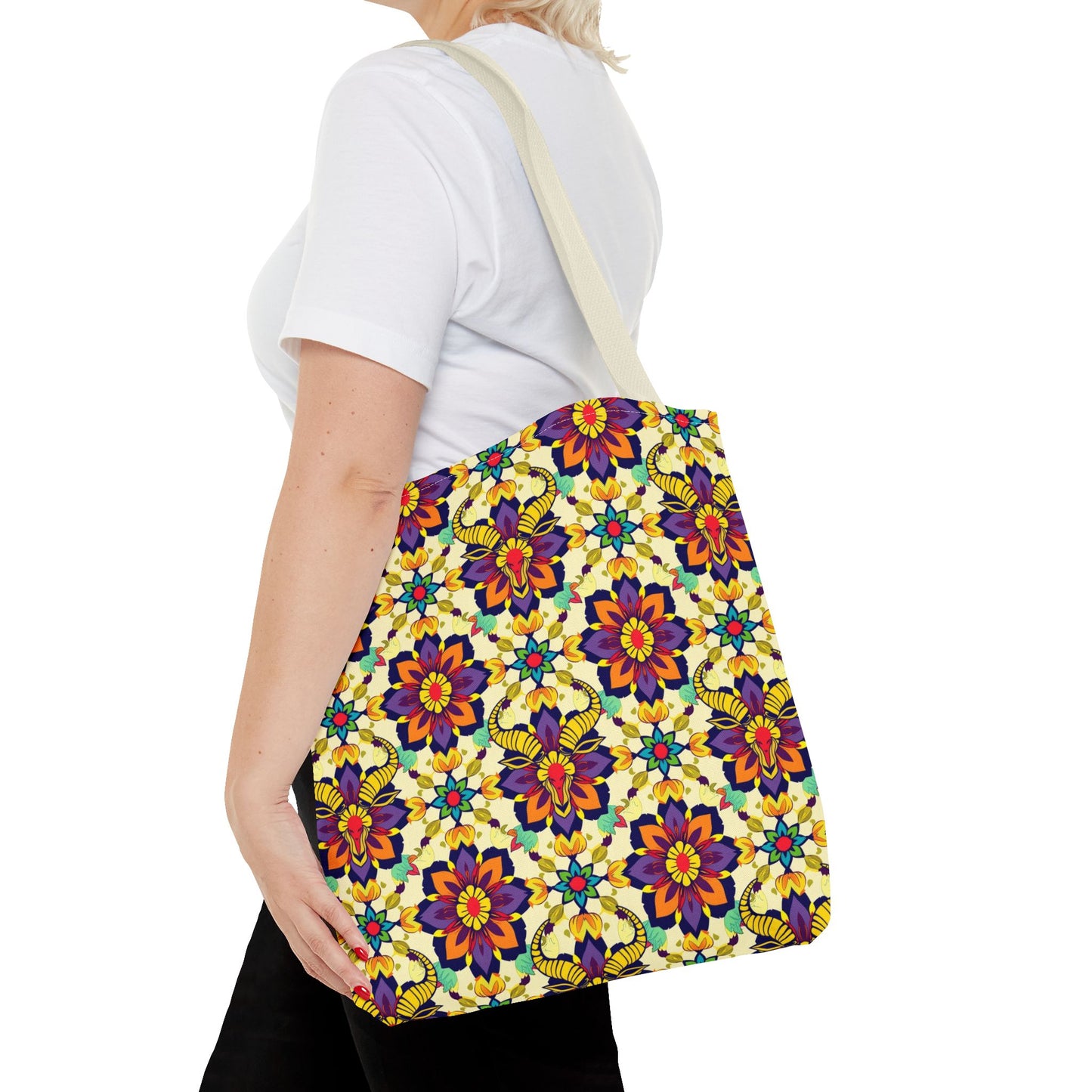 Tote Bag, (AOP), Taurus, Zodiac v5, Flower Pattern